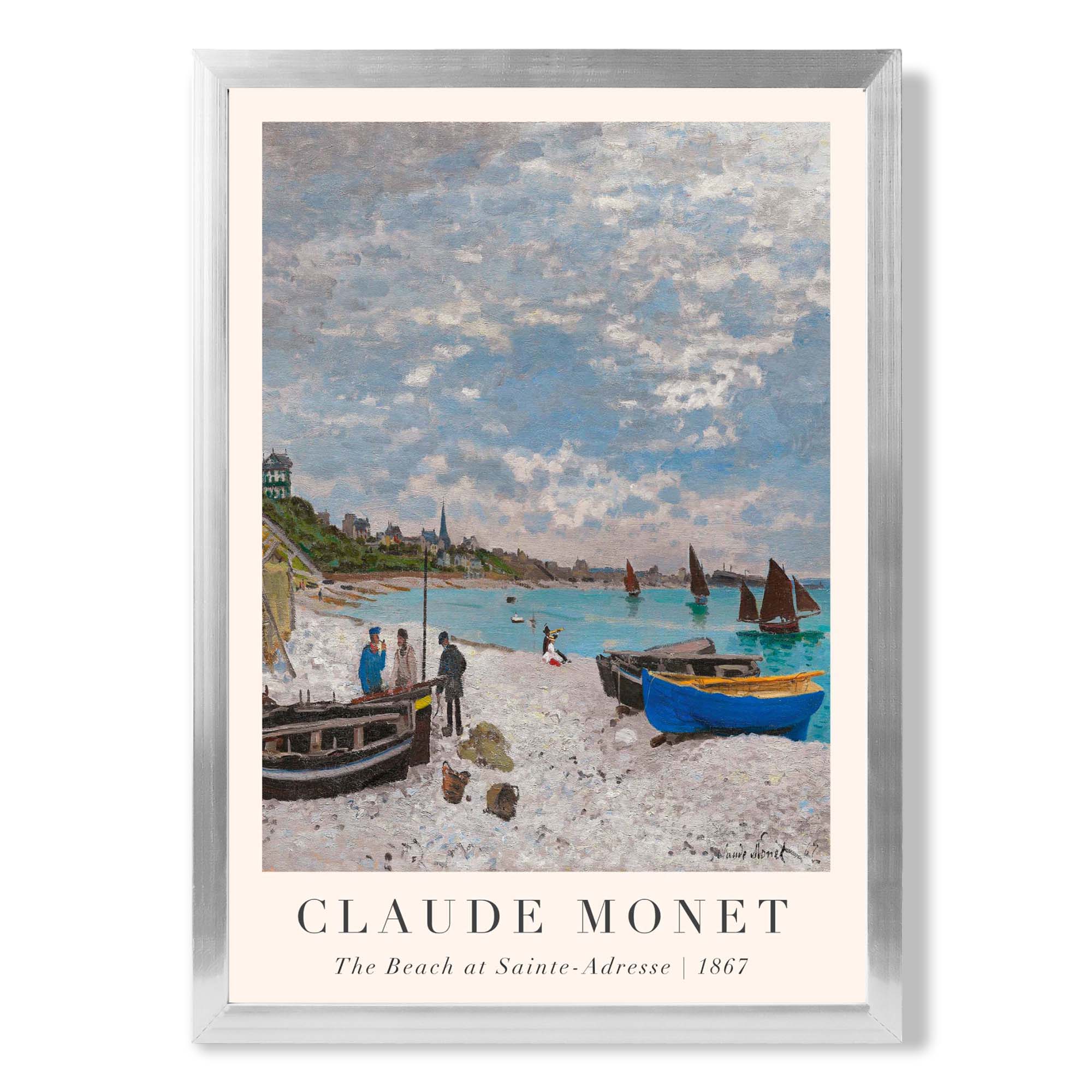 Claude Monet The Beach at Sainte-Adresse print in Silver Wooden Frame