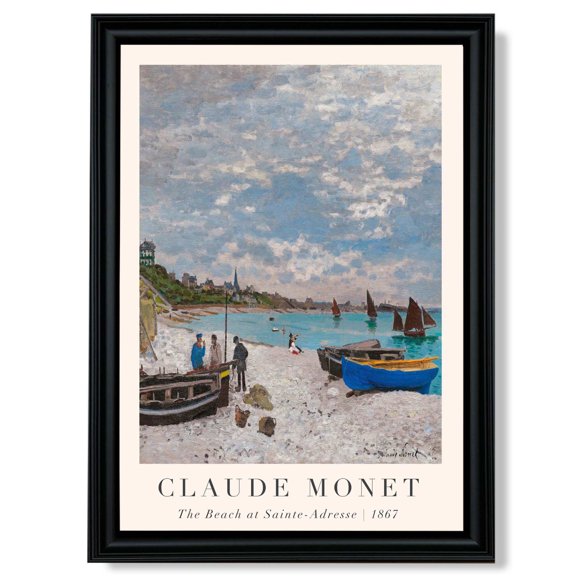 Claude Monet The Beach at Sainte-Adresse print in Black Scoop Frame