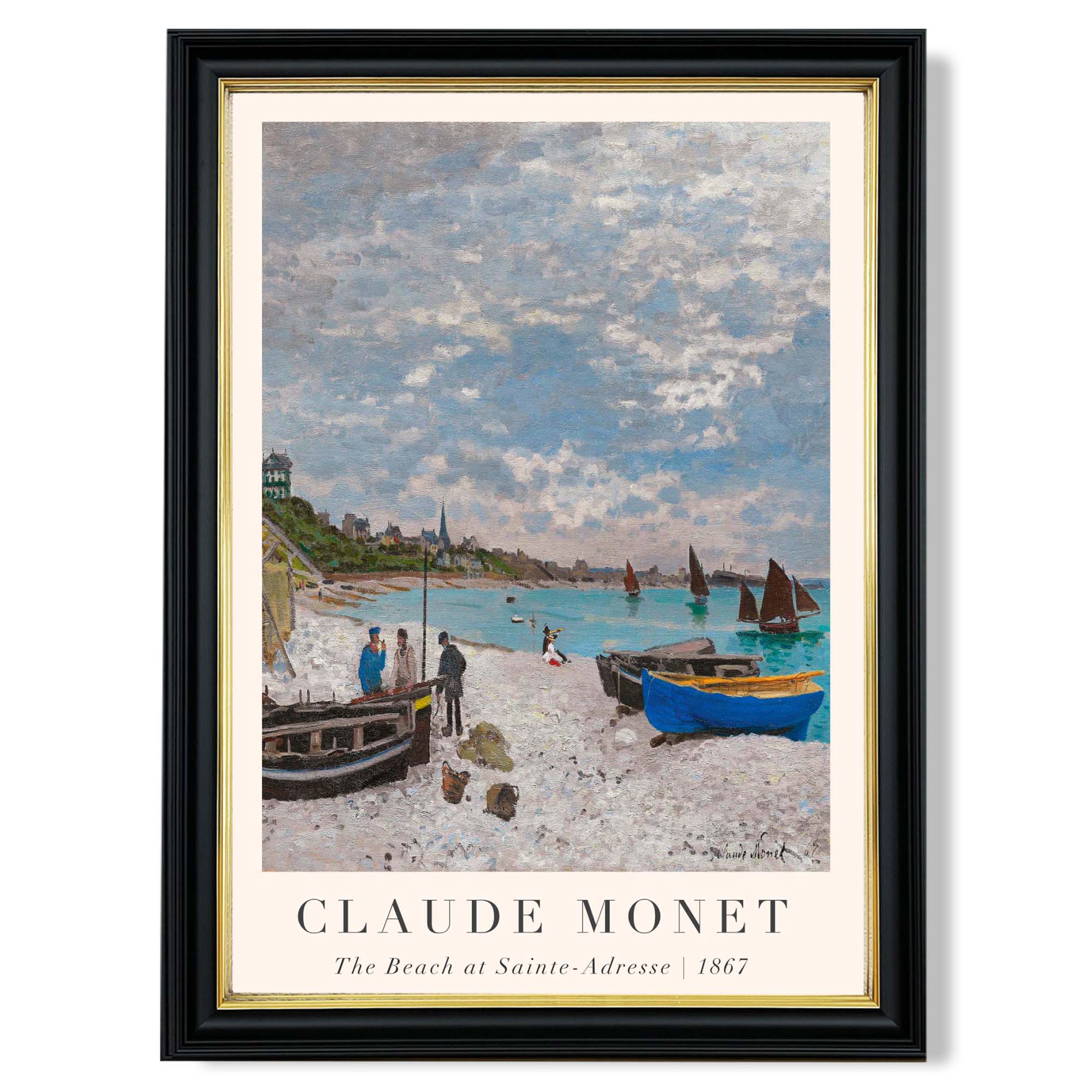Claude Monet The Beach at Sainte-Adresse print in Black and Gold Frame