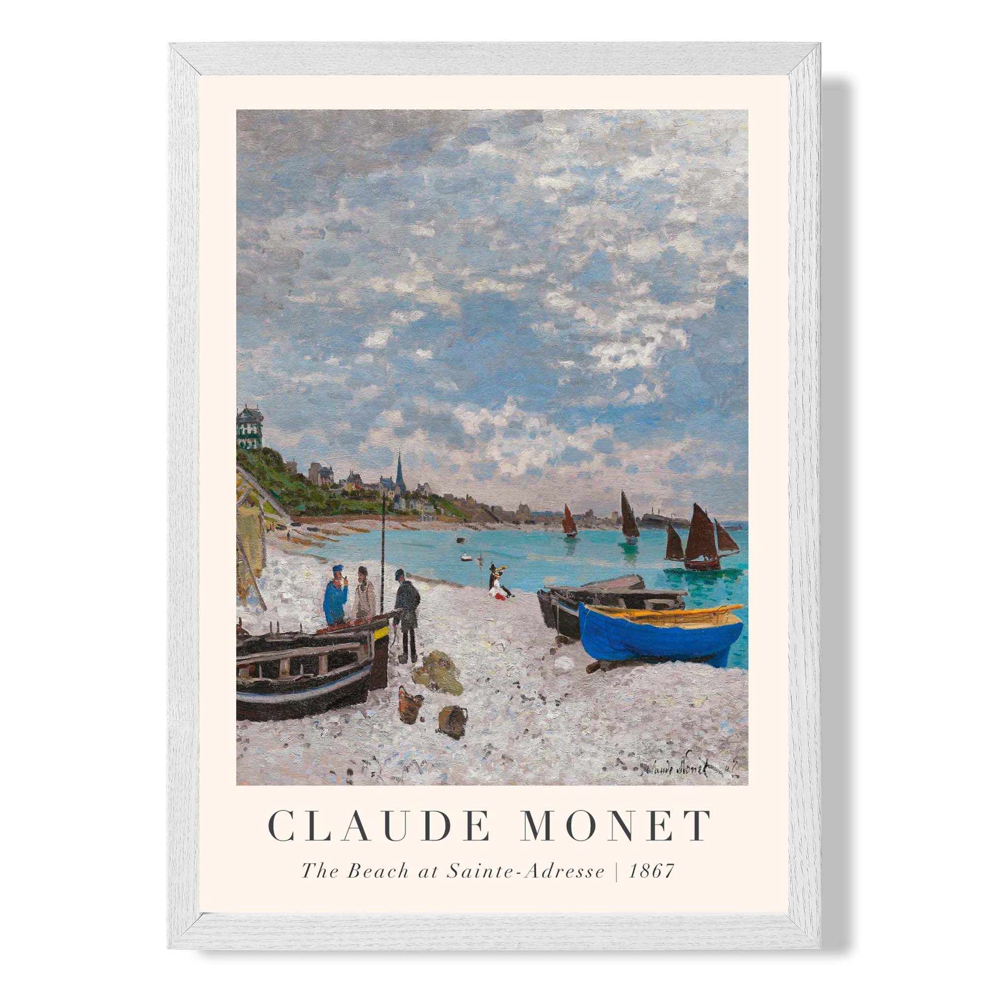 Claude Monet The Beach at Sainte-Adresse print in White Wooden Frame