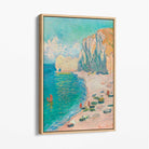 Claude Monet The Beach and the Falaise d'Amont Canvas Art Print with Oak Float Frame