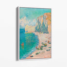 Claude Monet The Beach and the Falaise d'Amont Canvas Art Print with White Float Frame