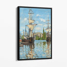 Claude Monet Ships Riding on the Seine at Rouen Canvas Art Print with Black Float Frame
