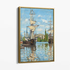 Claude Monet Ships Riding on the Seine at Rouen Canvas Art Print with Gold Float Frame