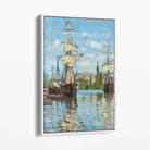Claude Monet Ships Riding on the Seine at Rouen Canvas Art Print with White Float Frame