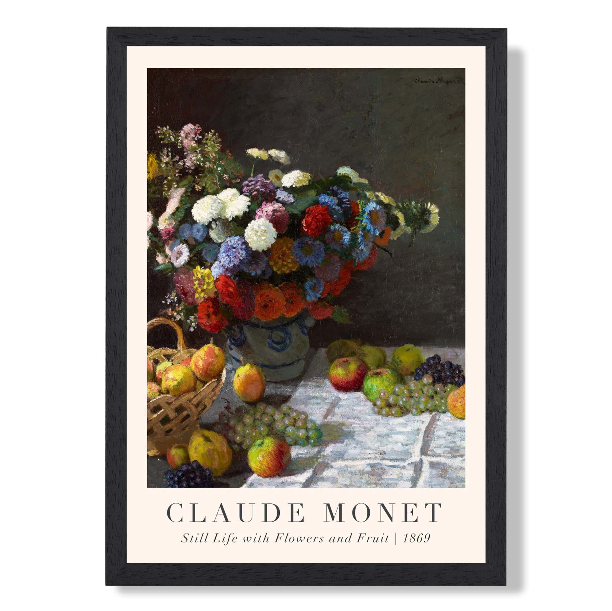 Claude Monet Flowers and Fruit print in Black Wooden Frame