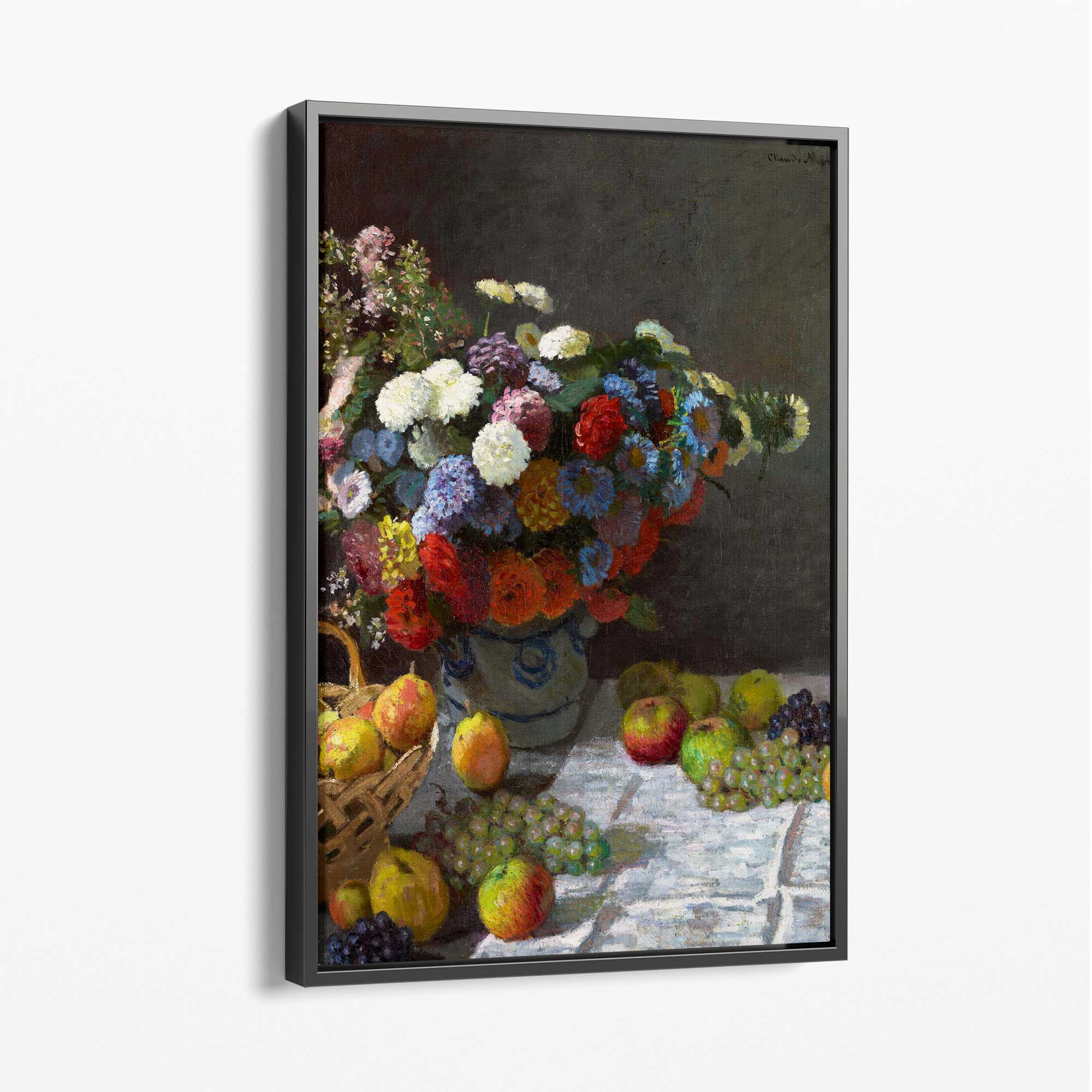 Claude Monet Flowers and Fruit Canvas Art Print with Grey Float Frame