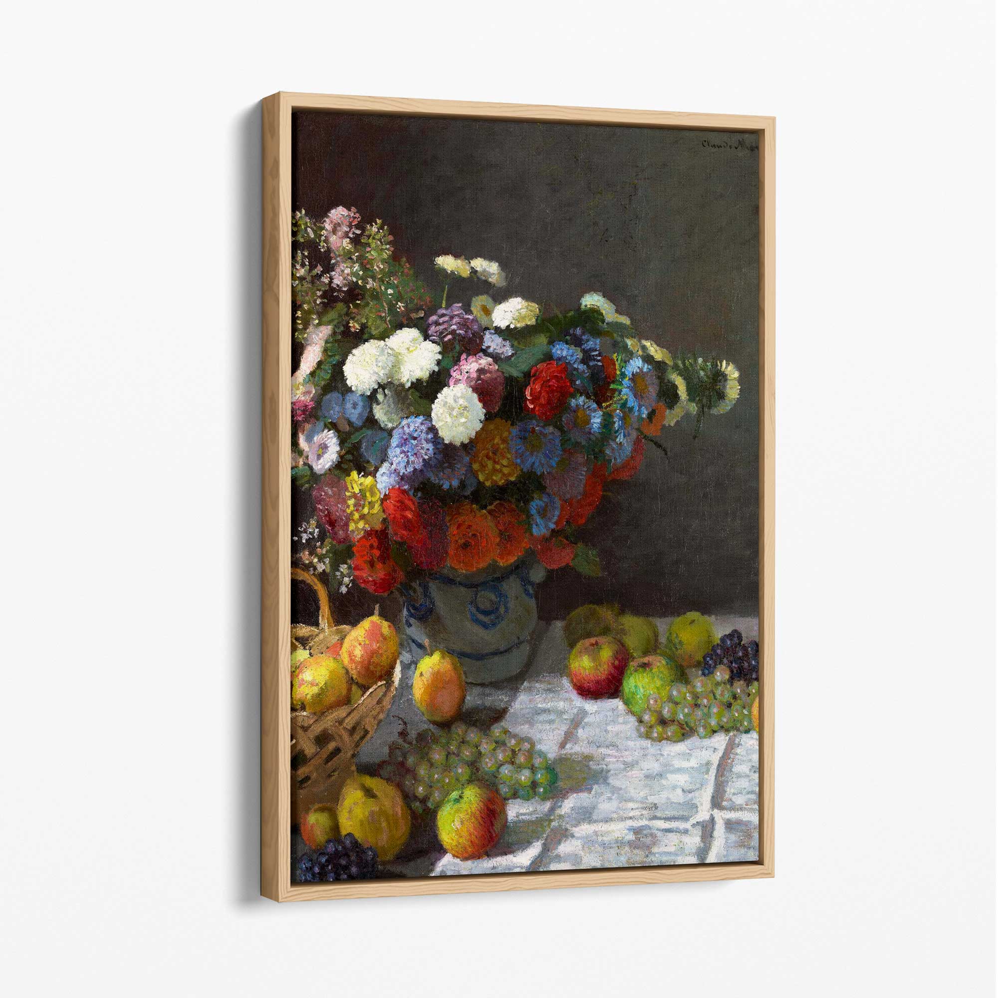 Claude Monet Flowers and Fruit Canvas Art Print with Oak Float Frame