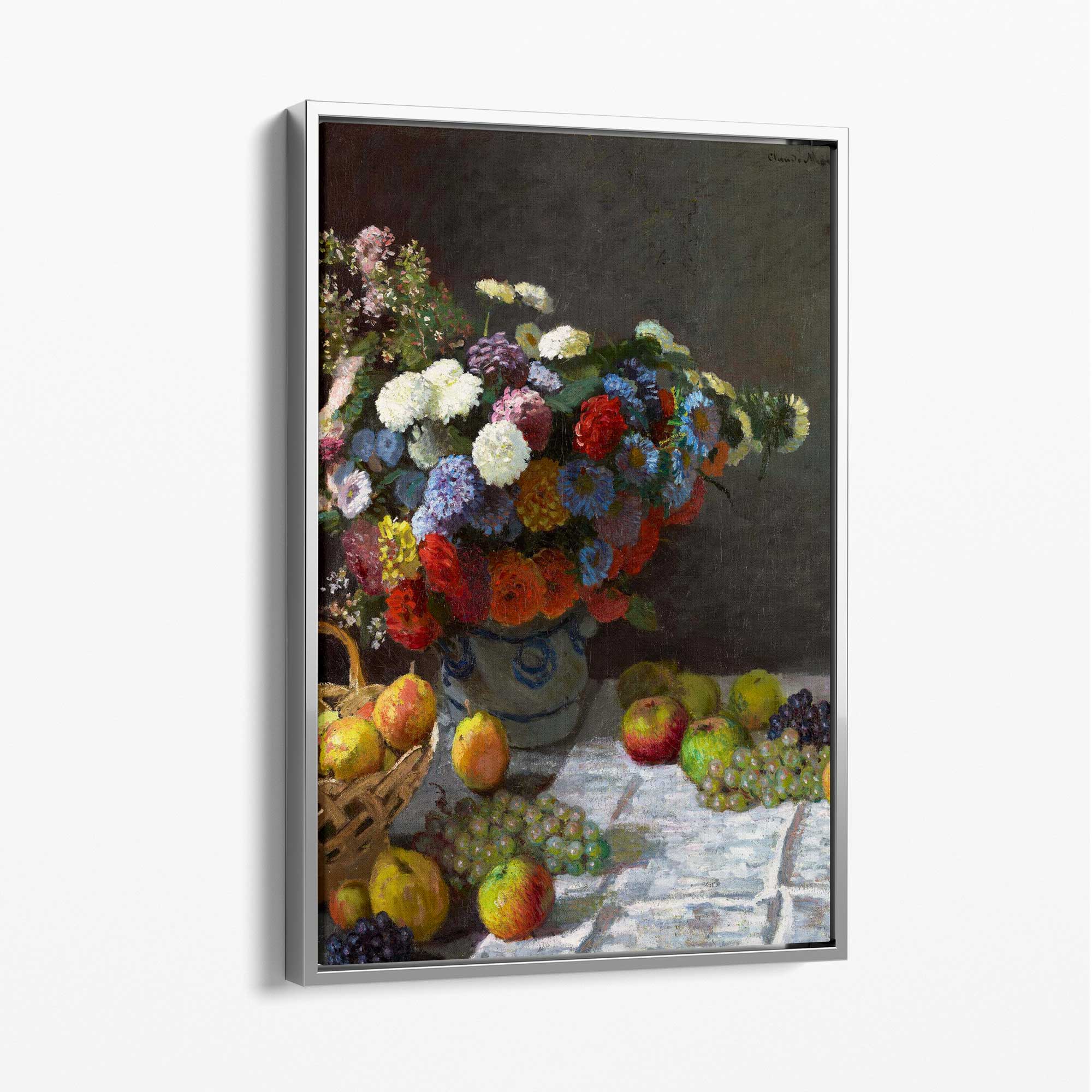 Claude Monet Flowers and Fruit Canvas Art Print with Silver Float Frame