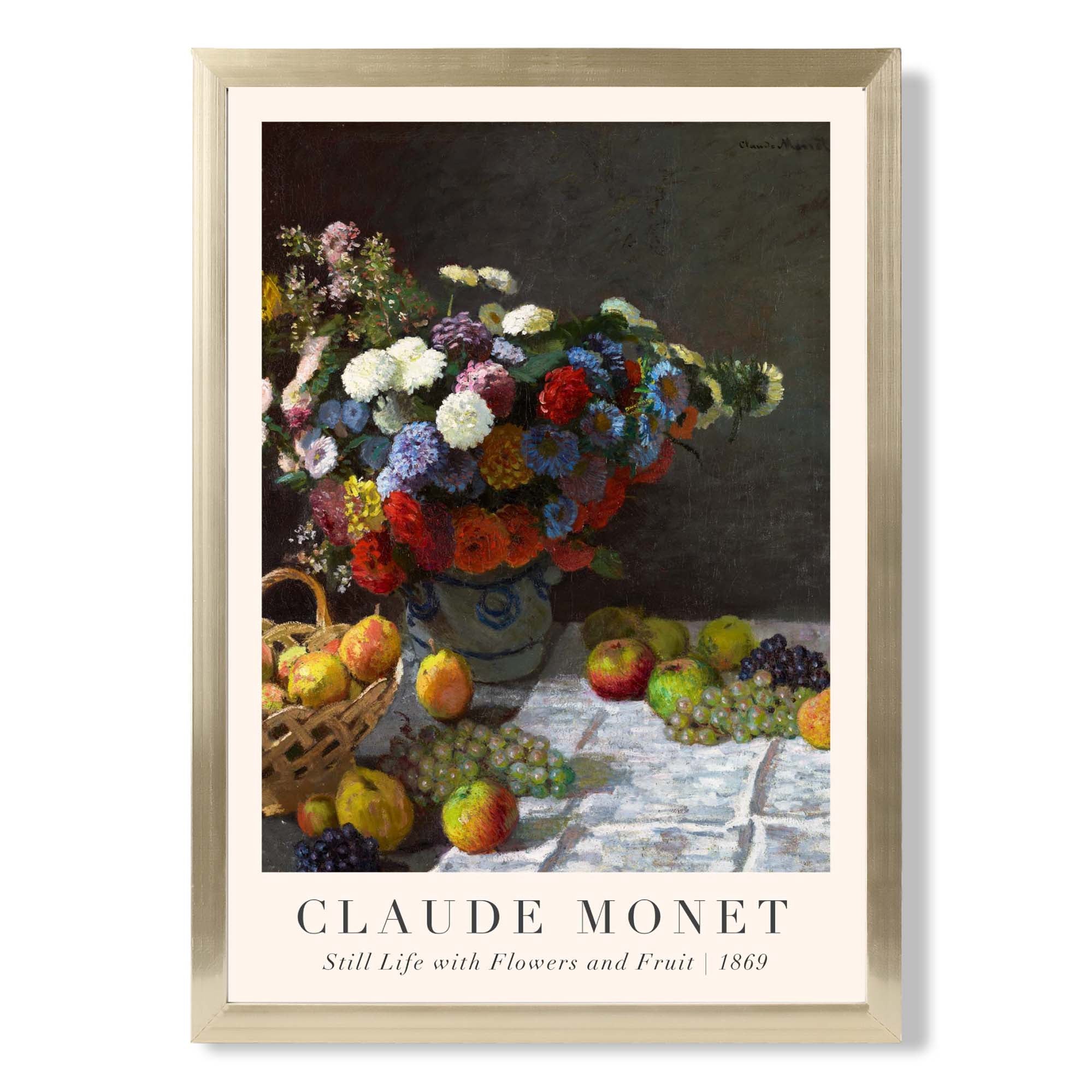 Claude Monet Flowers and Fruit print in Gold Wooden Frame