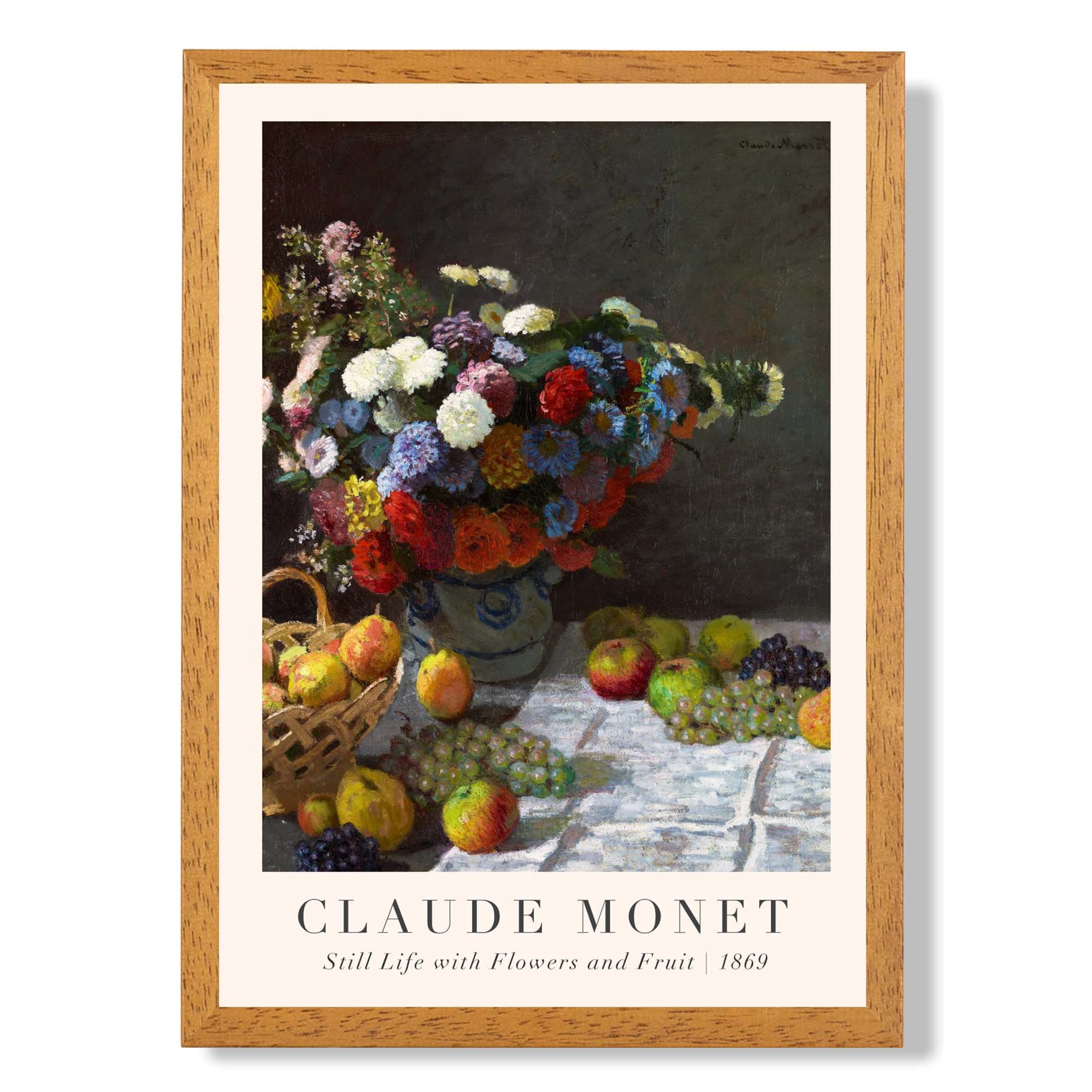 Claude Monet Flowers and Fruit print in Oak Wooden Frame