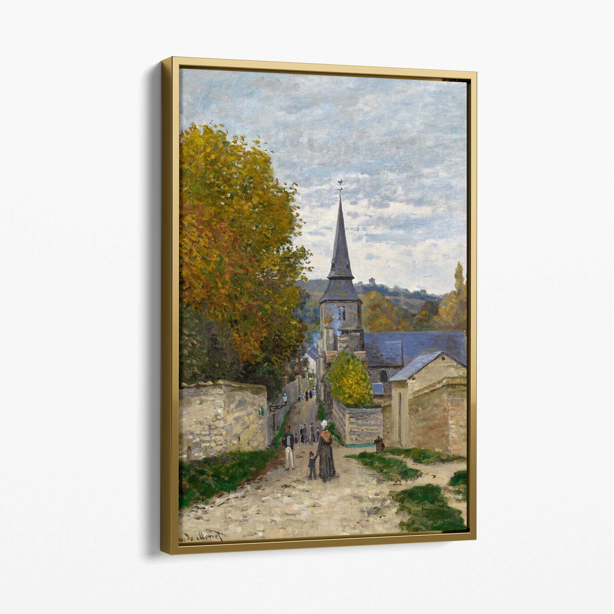 Claude Monet Street in Sainte-Adresse Canvas Art Print with Gold Float Frame