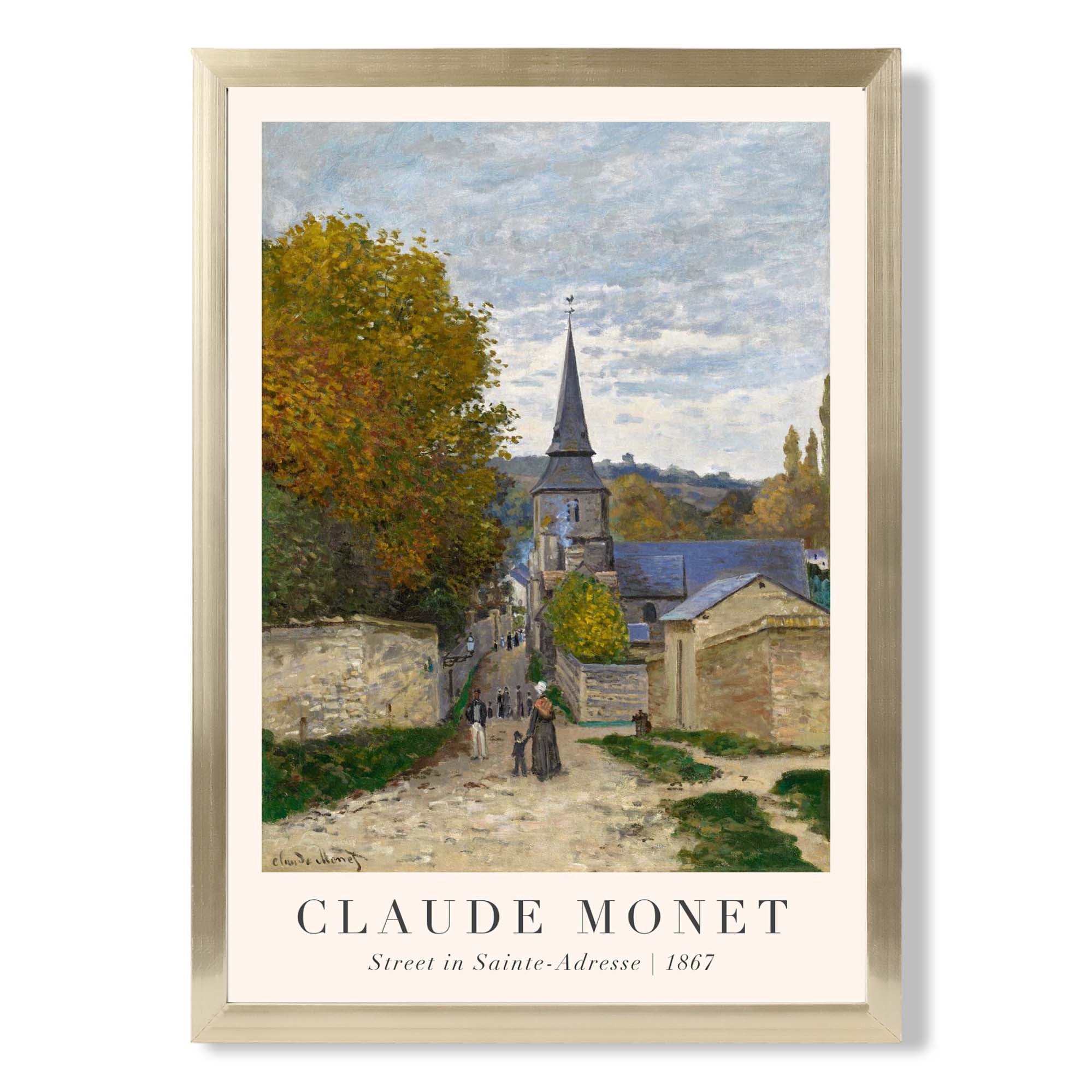 Claude Monet Street in Sainte-Adresse print in Gold Wooden Frame