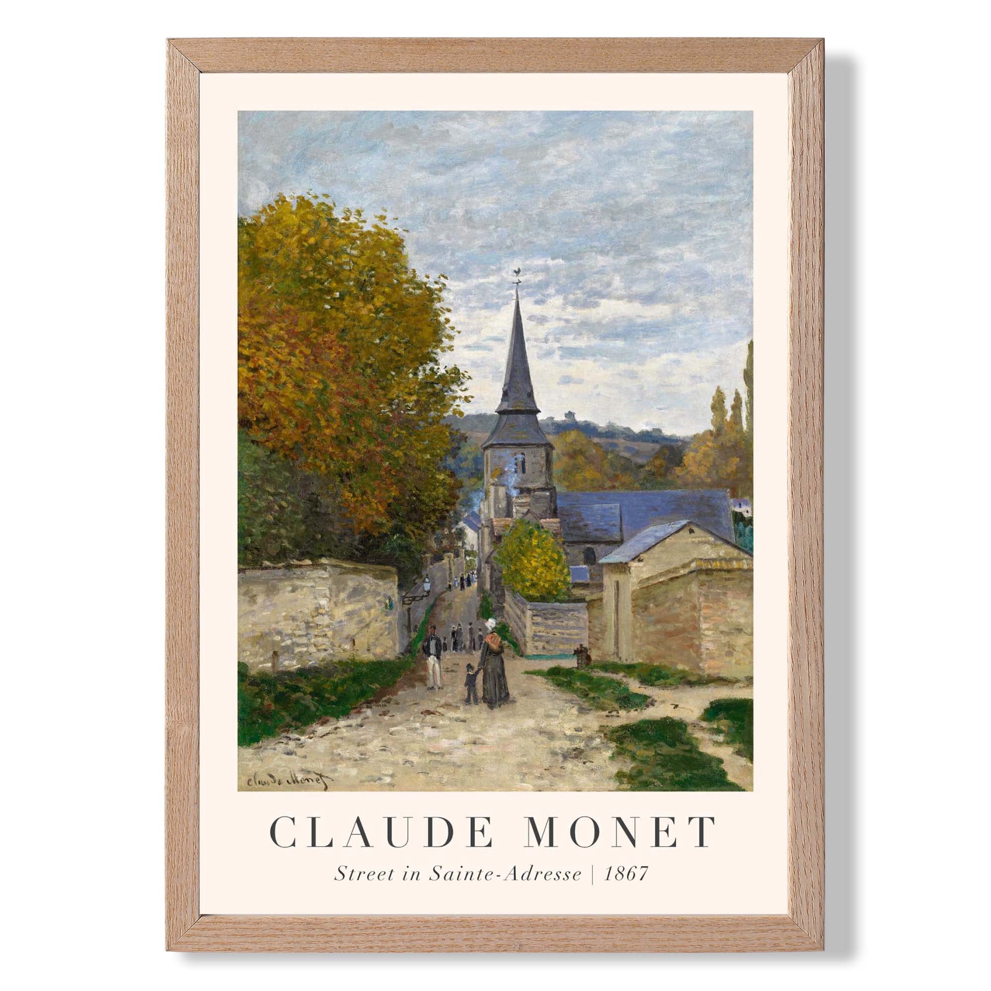 Claude Monet Street in Sainte-Adresse print in Light Oak Wooden Frame