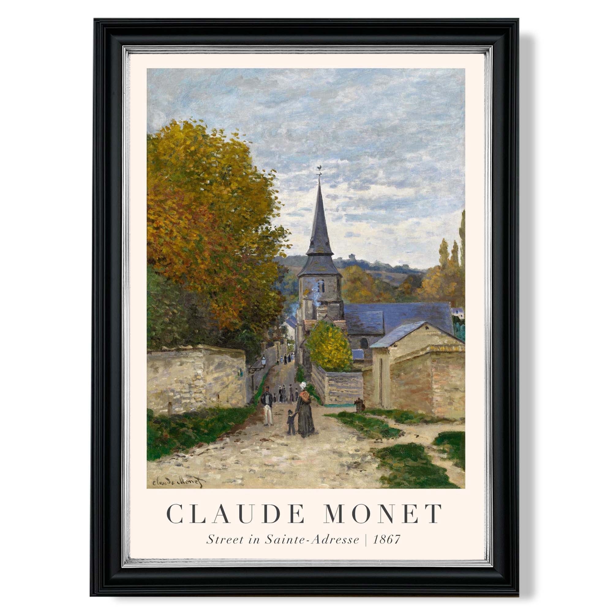 Claude Monet Street in Sainte-Adresse print in Black and silver Frame