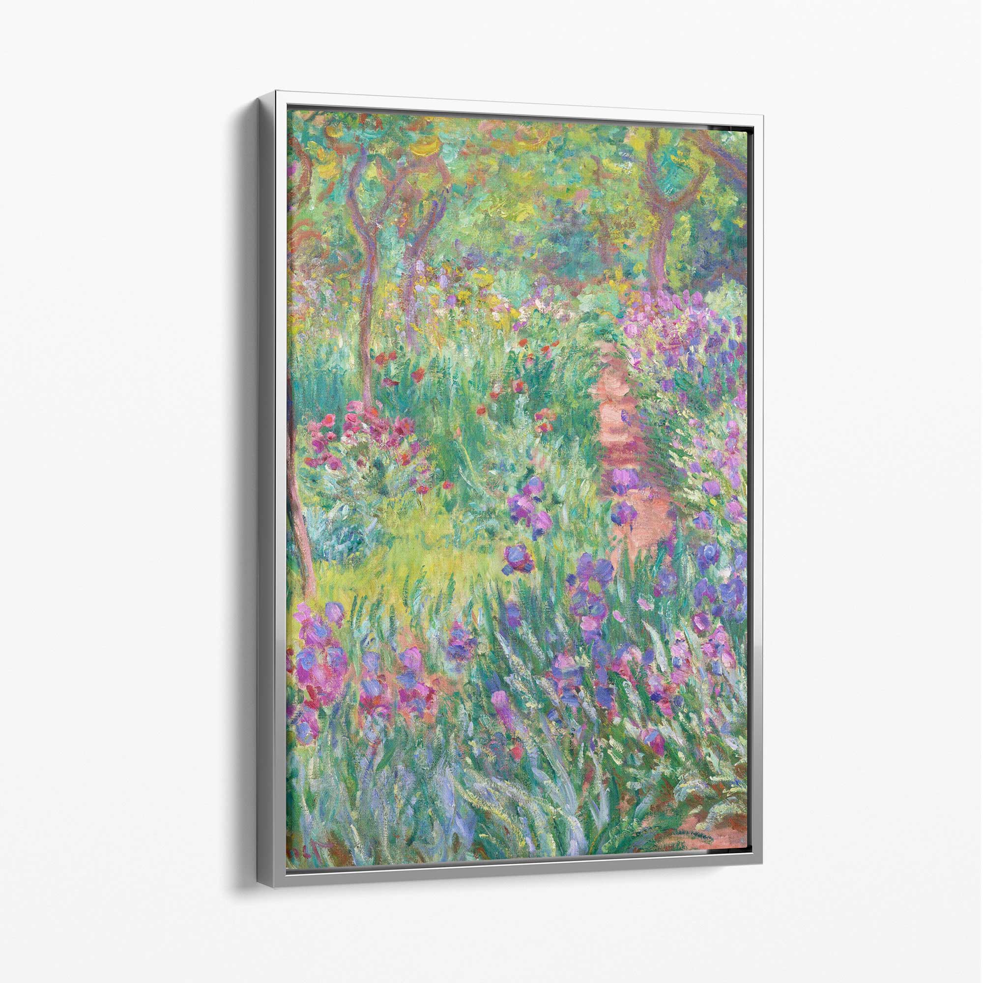 Claude Monet Artist's Garden Giverny Canvas Art Print with Silver Float Frame