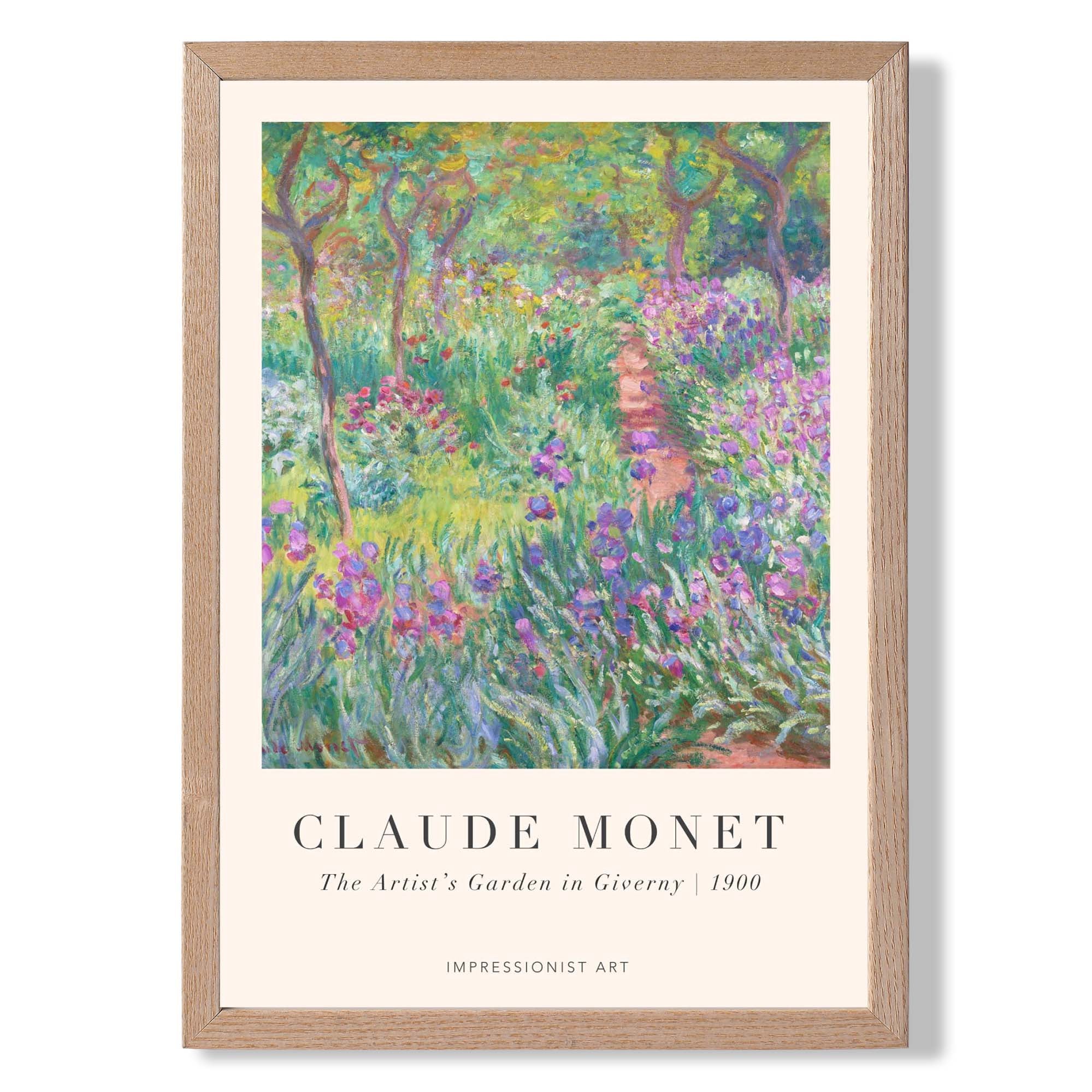 Claude Monet Artist's Garden Giverny print in Light Oak Wooden Frame