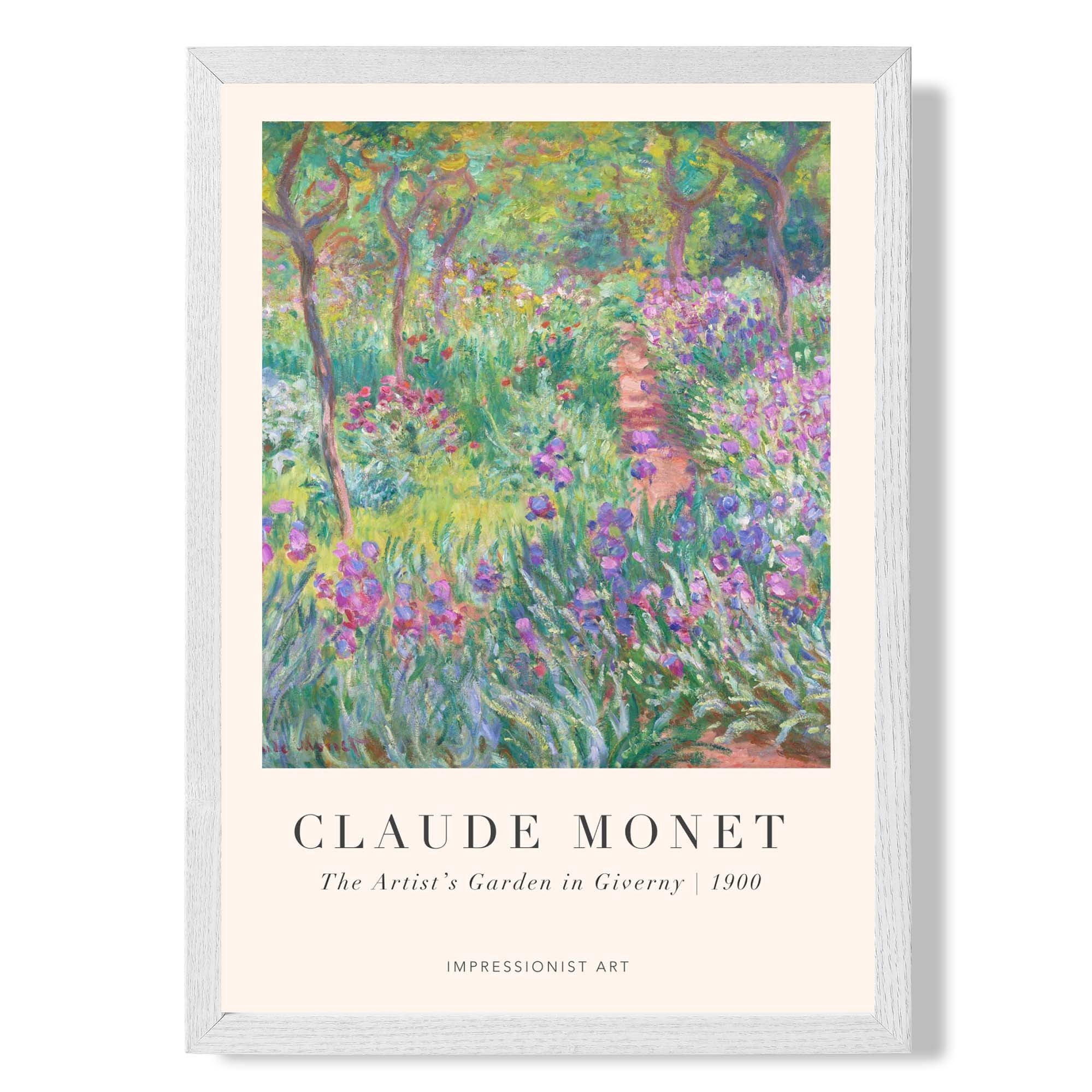 Claude Monet Artist's Garden Giverny print in White Wooden Frame