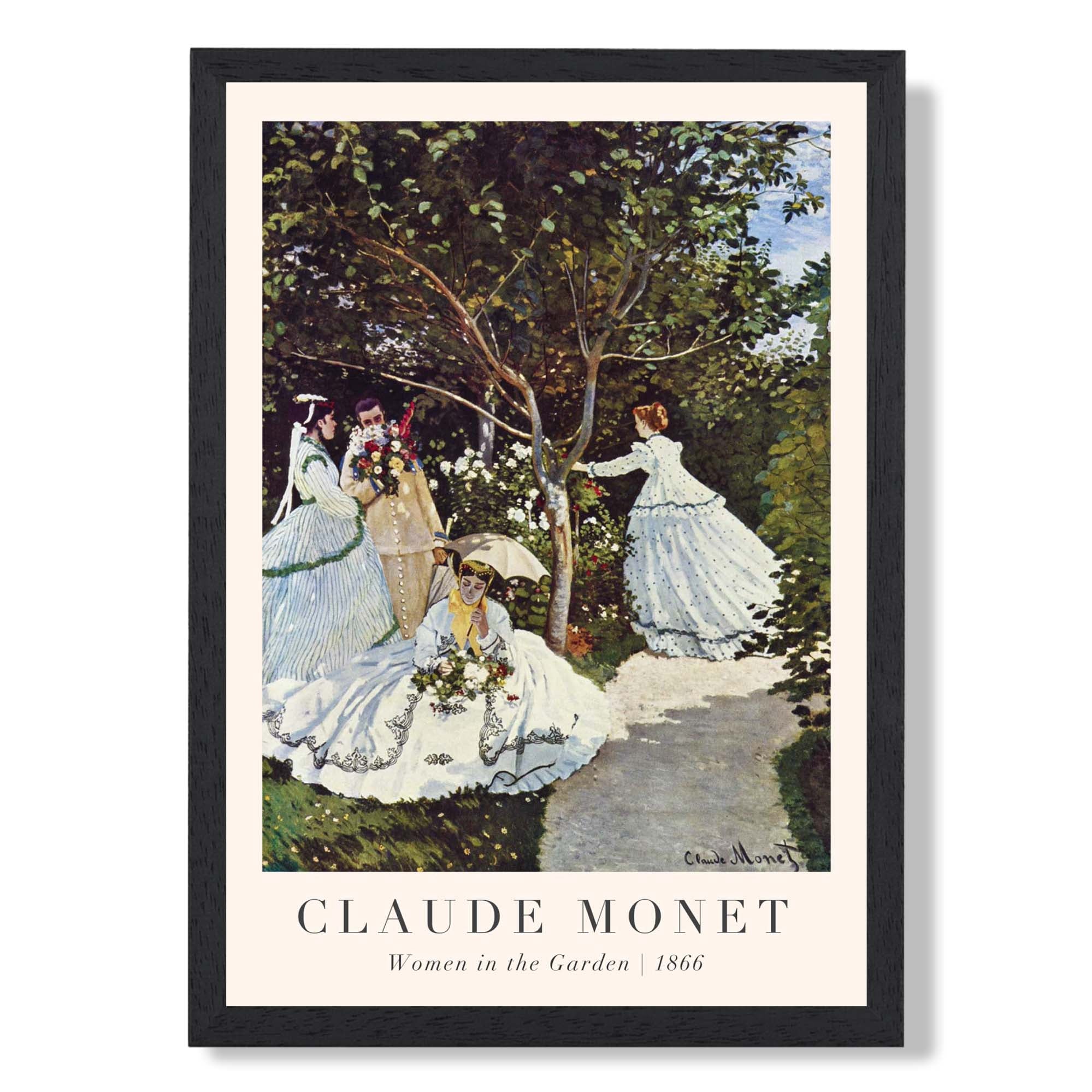Claude Monet Women in the Garden print in Black Wooden Frame