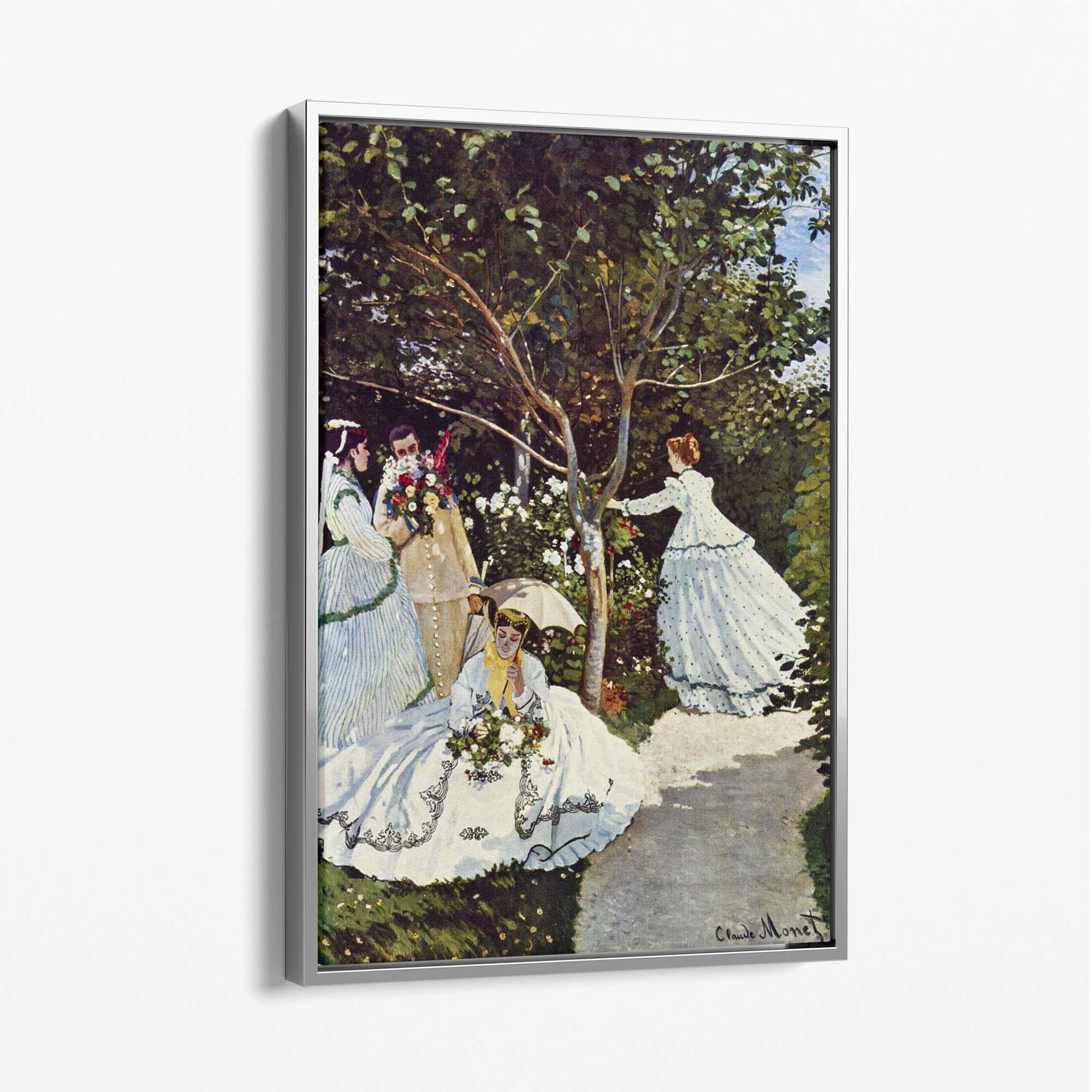 Claude Monet Women in the Garden Canvas Art Print with Silver Float Frame