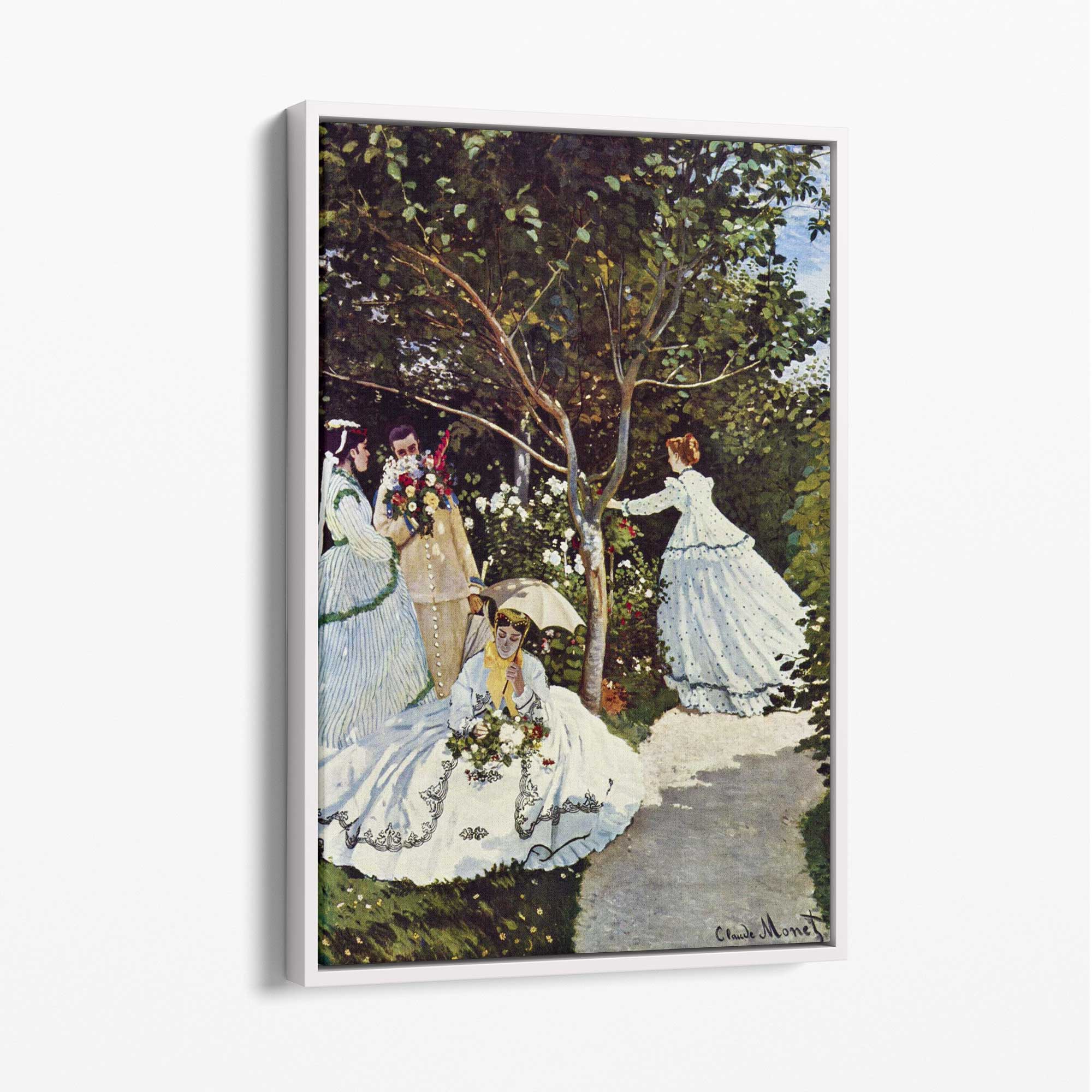 Claude Monet Women in the Garden Canvas Art Print with White Float Frame