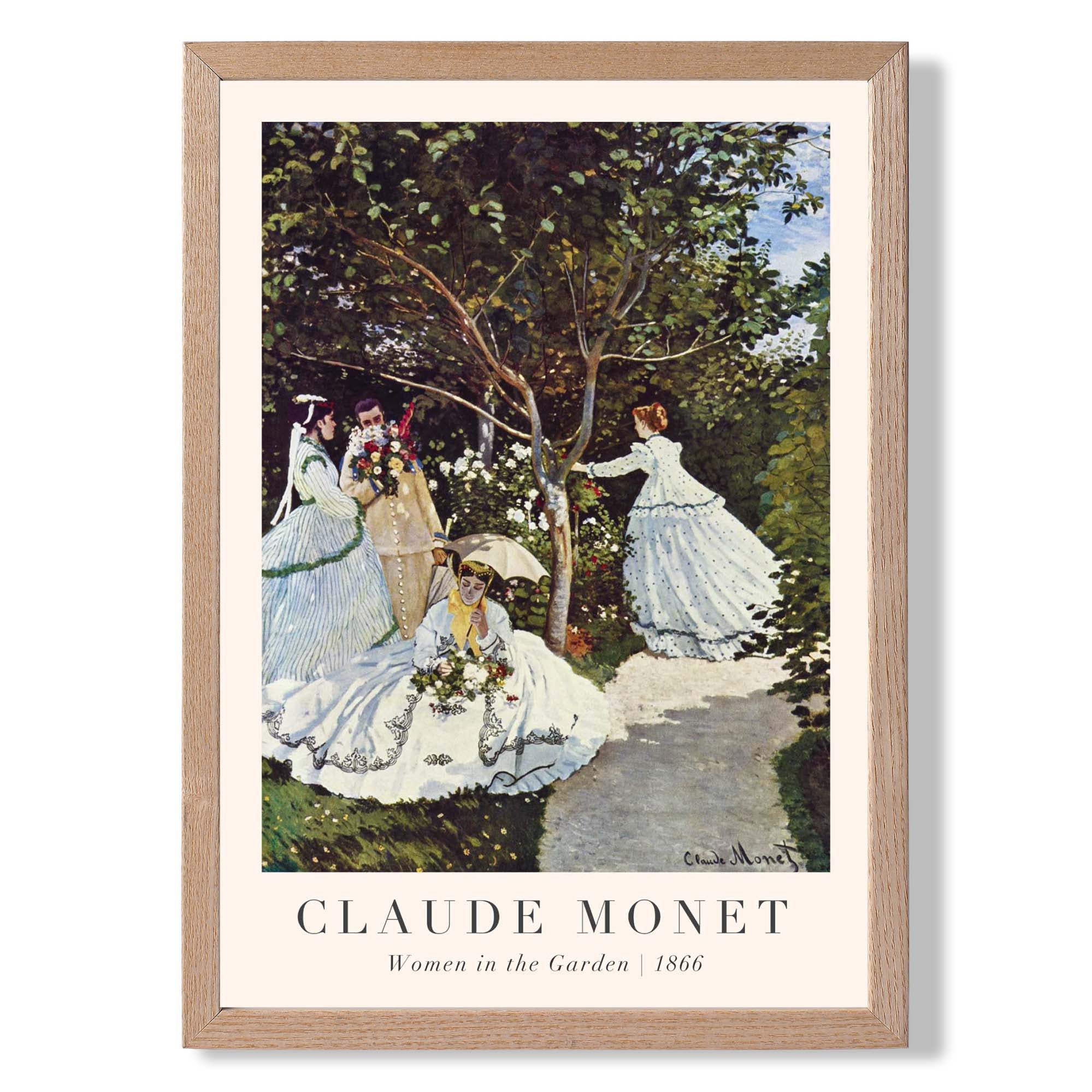 Claude Monet Women in the Garden print in Light Oak Wooden Frame