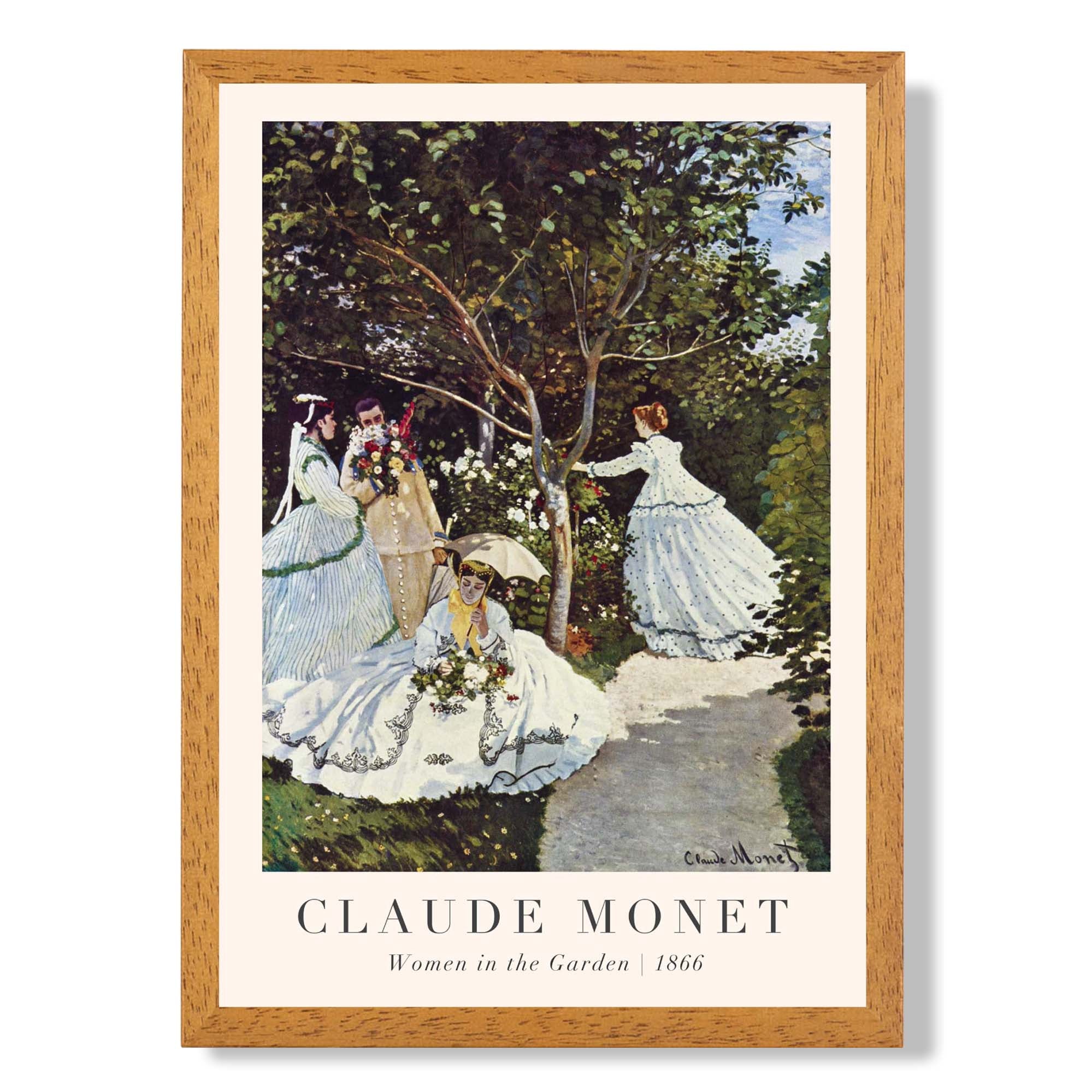 Claude Monet Women in the Garden print in Oak Wooden Frame