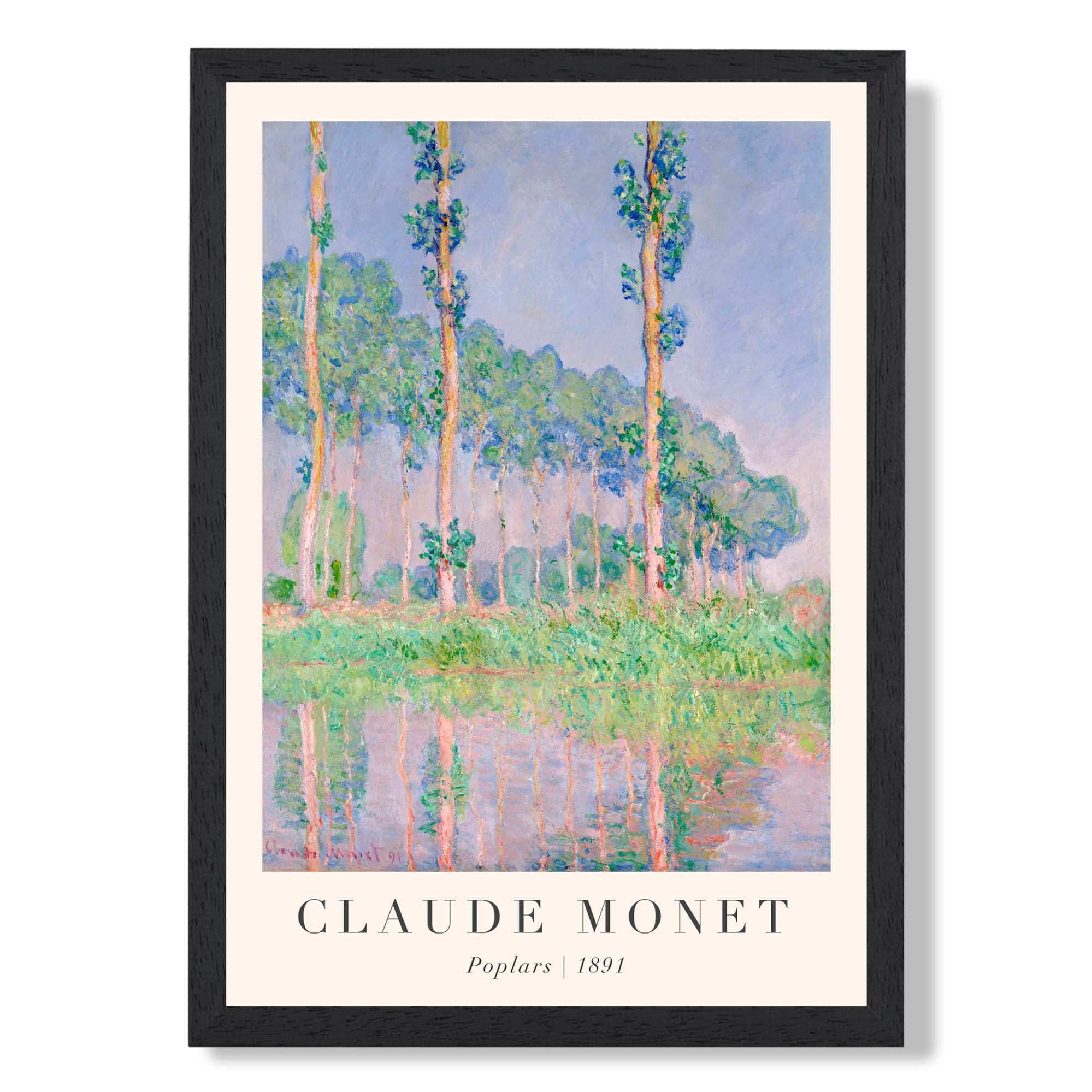 Claude Monet Poplars print in Black Wooden Frame