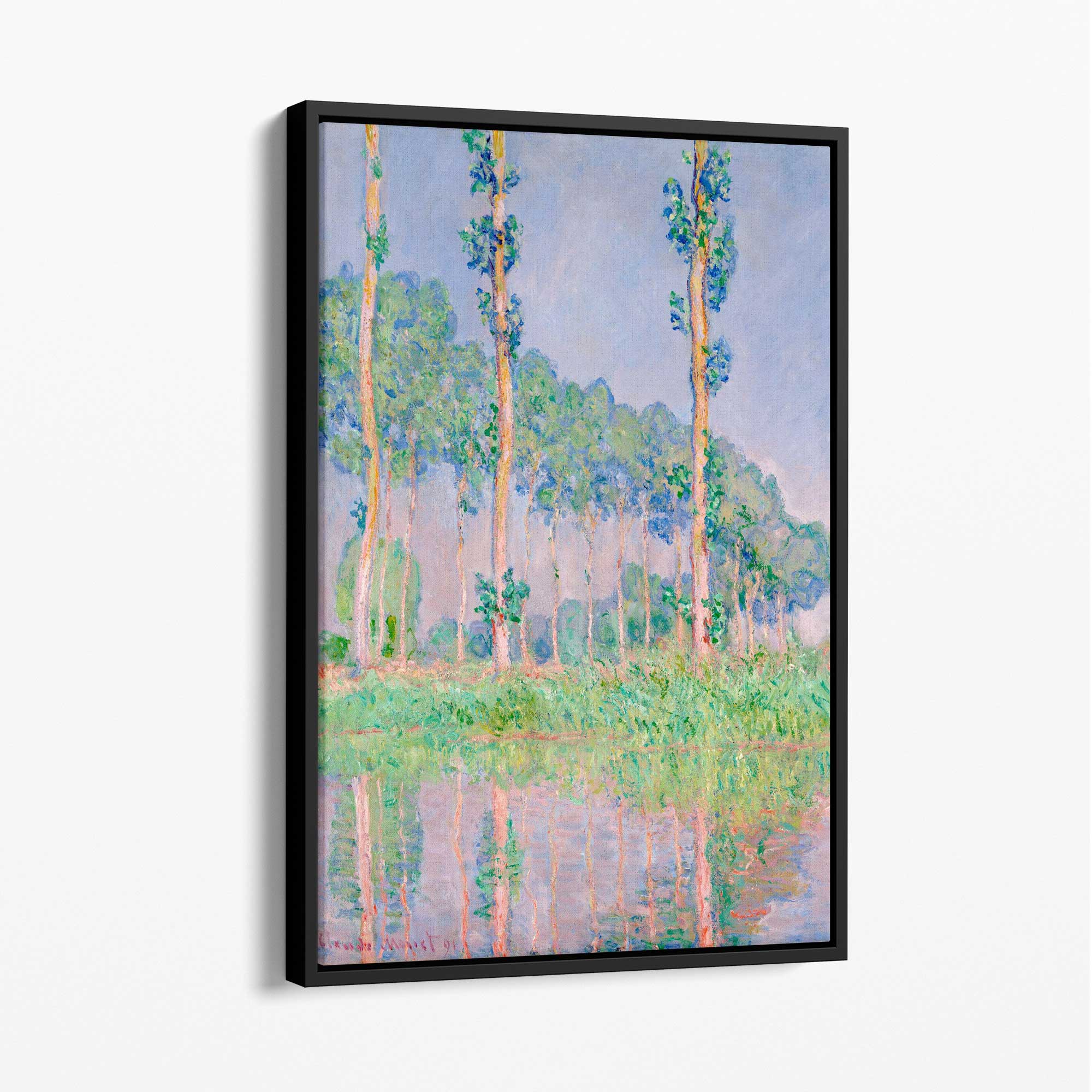Claude Monet Poplars Canvas Art Print with Black Float Frame