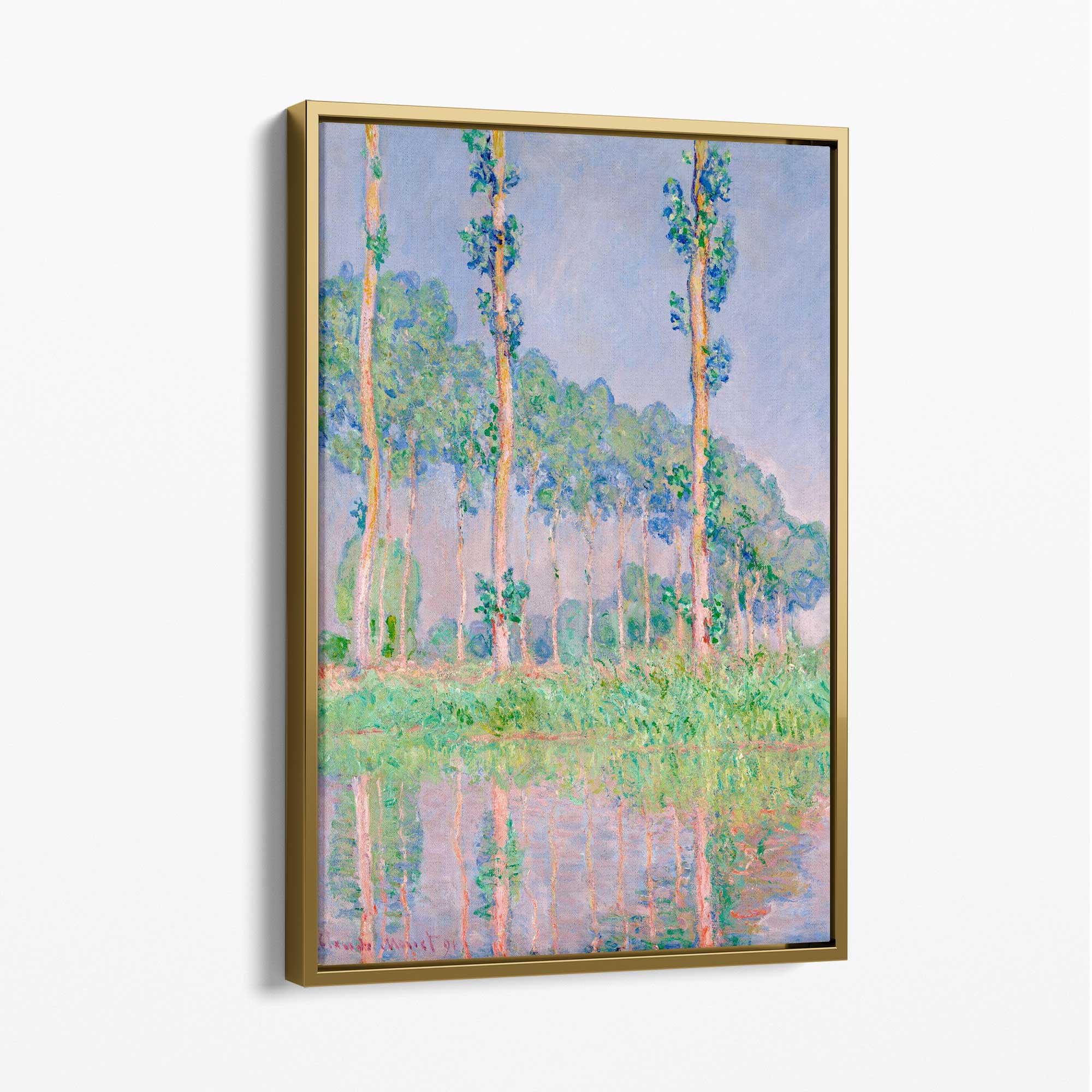 Claude Monet Poplars Canvas Art Print with Gold Float Frame