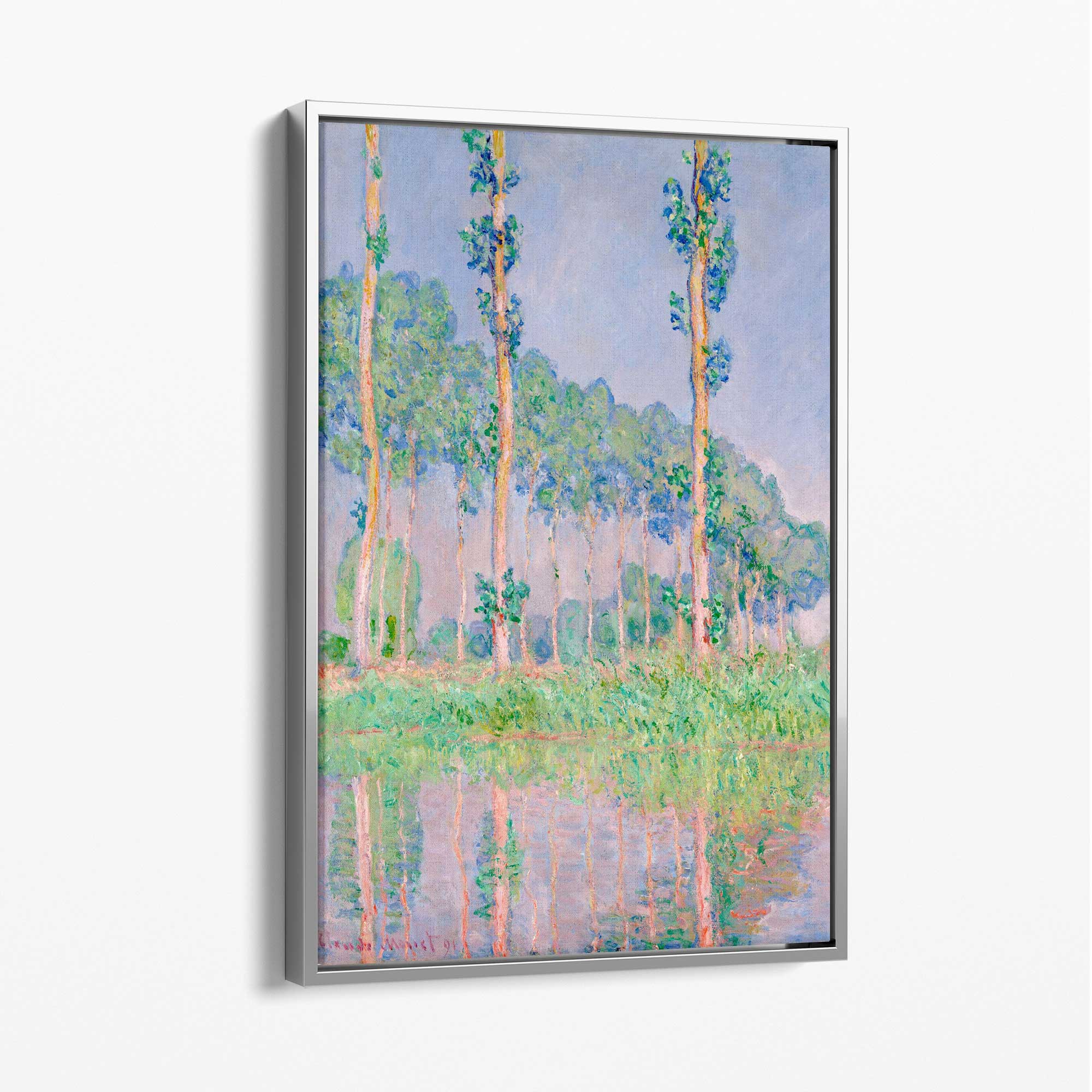 Claude Monet Poplars Canvas Art Print with Silver Float Frame