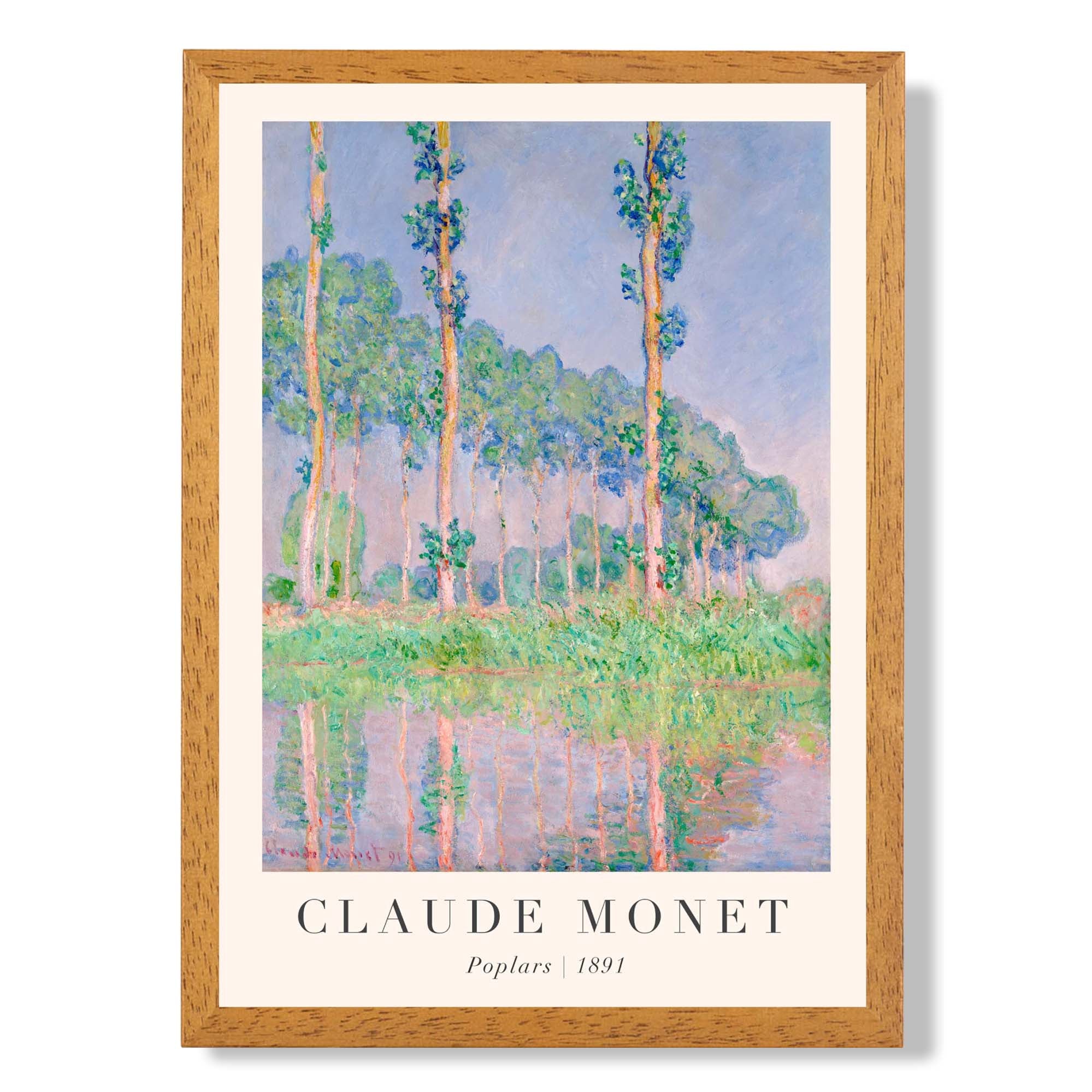 Claude Monet Poplars print in Oak Wooden Frame