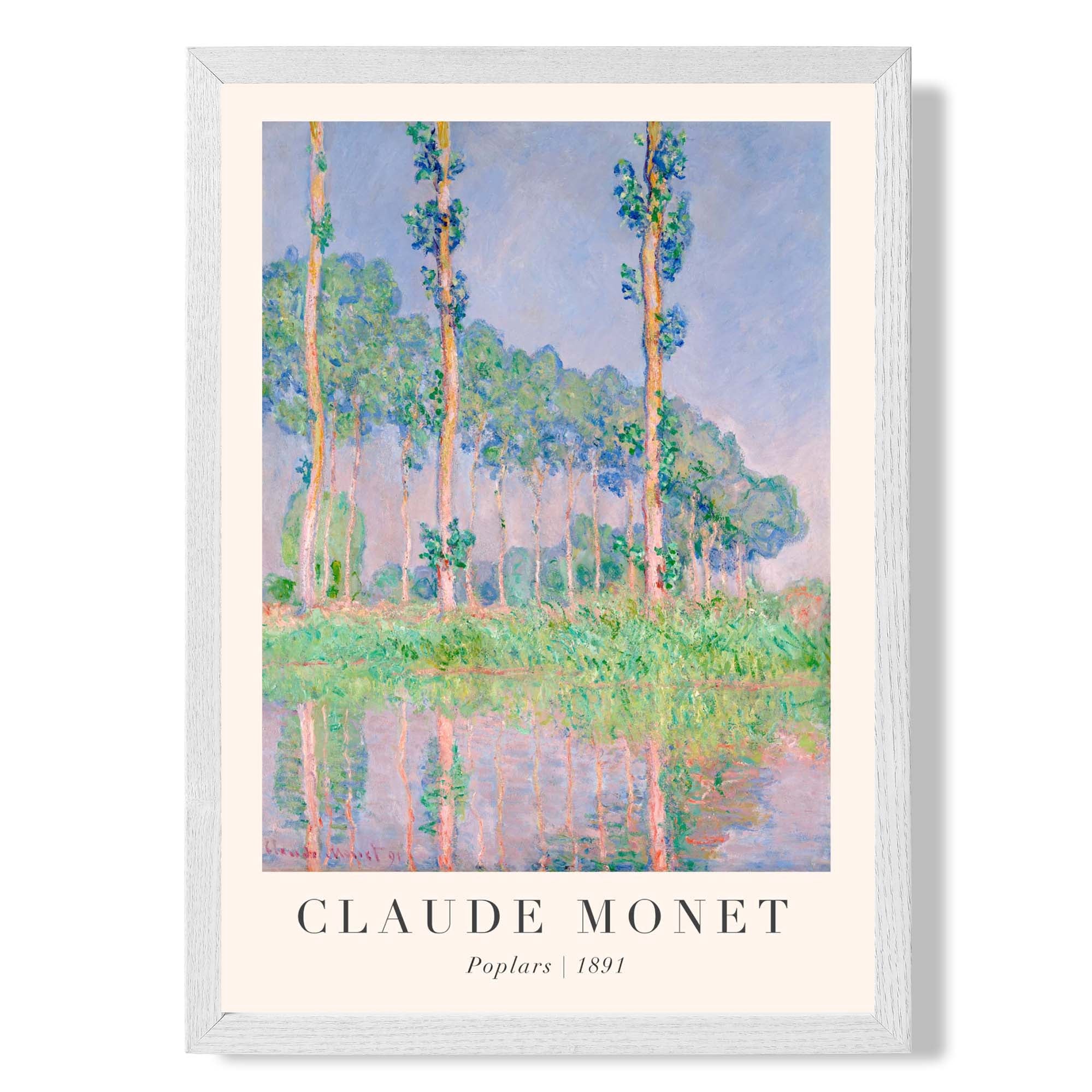 Claude Monet Poplars print in White Wooden Frame