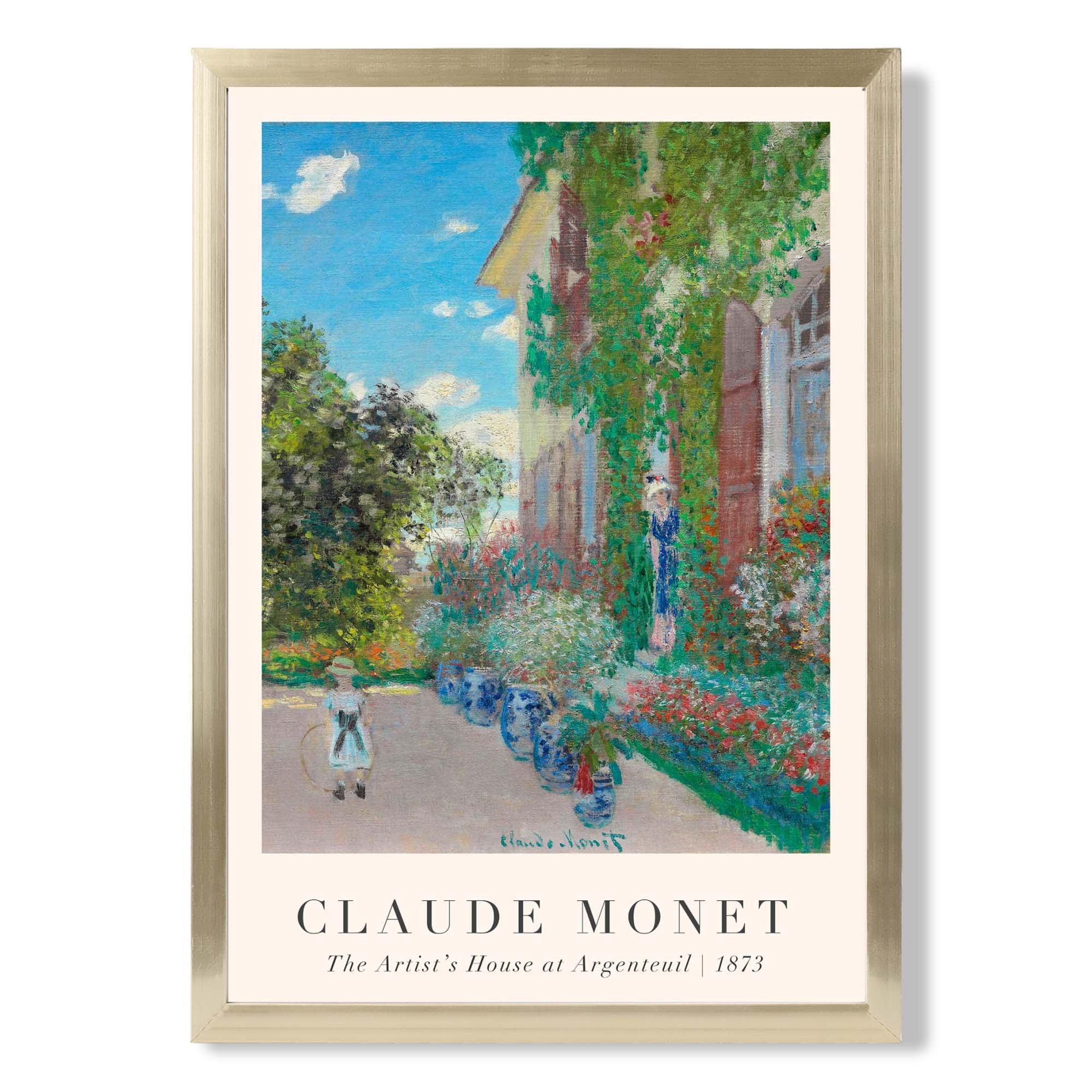 Claude Monet Artist's House at Argenteuil print in Gold Wooden Frame