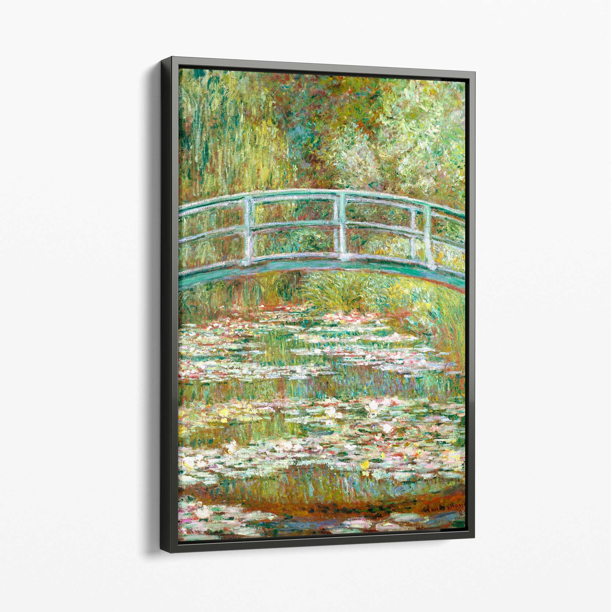 Claude Monet Bridge Over Pond of Water Lillies Canvas Art Print with Grey Float Frame