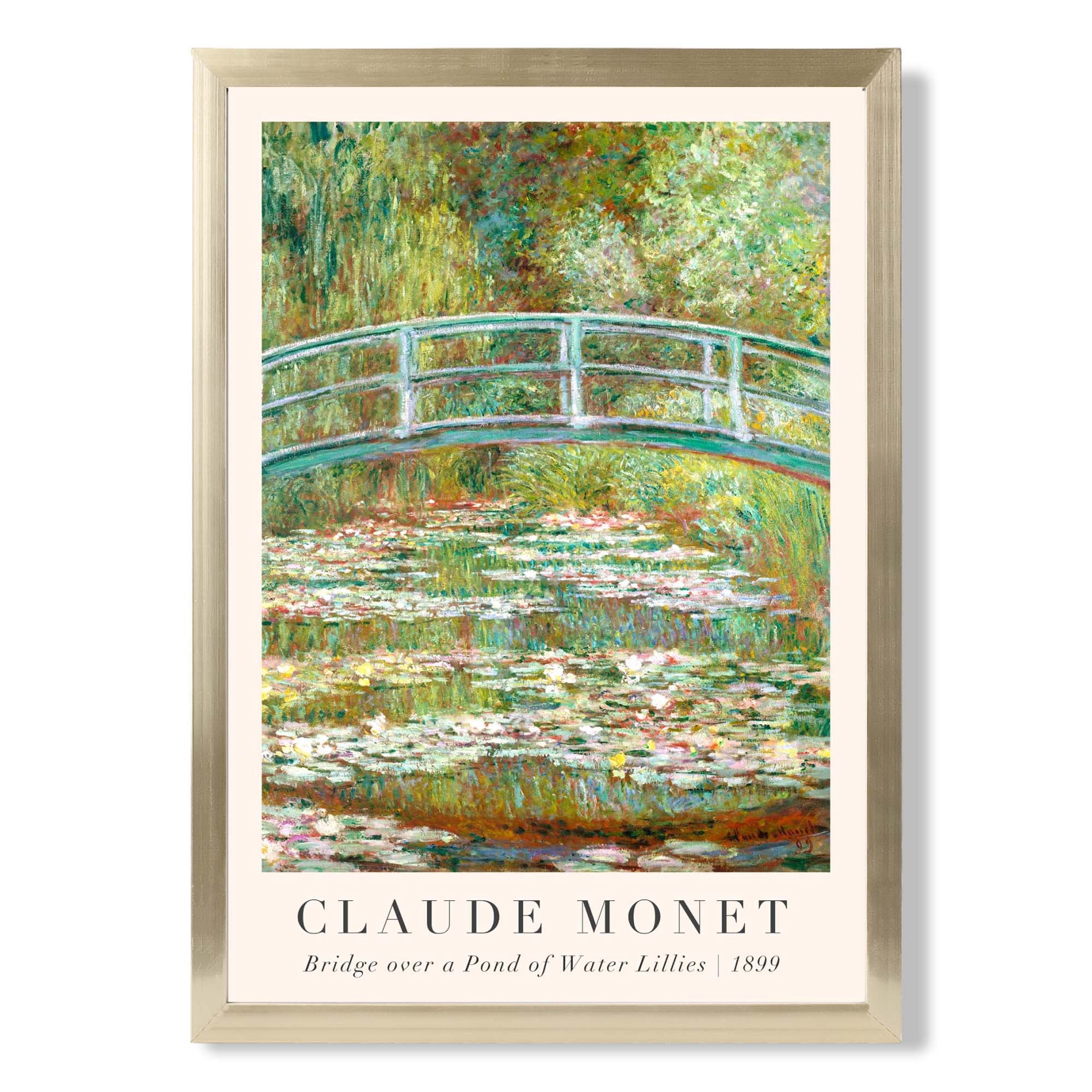 Claude Monet Bridge Over Pond of Water Lillies print in Gold Wooden Frame