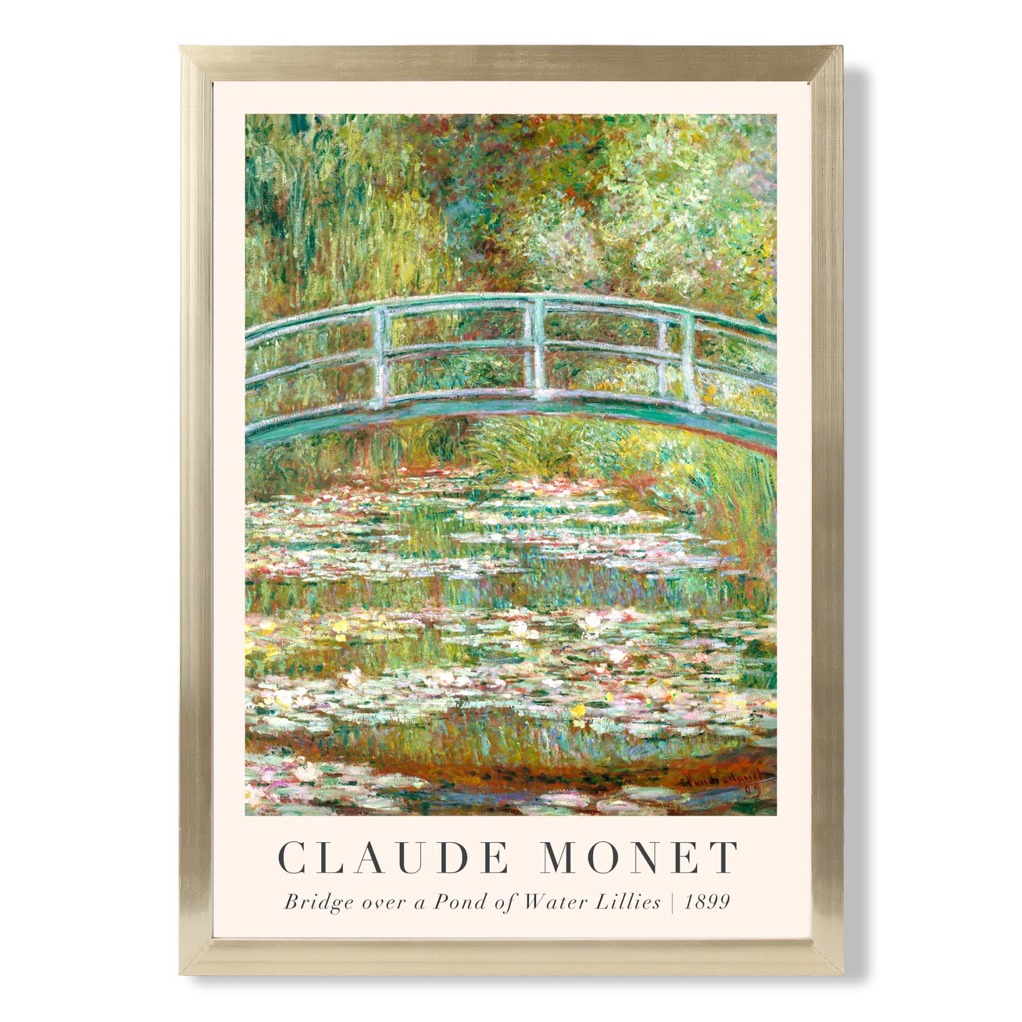 Claude Monet Bridge Over Pond of Water Lillies print in Gold Wooden Frame