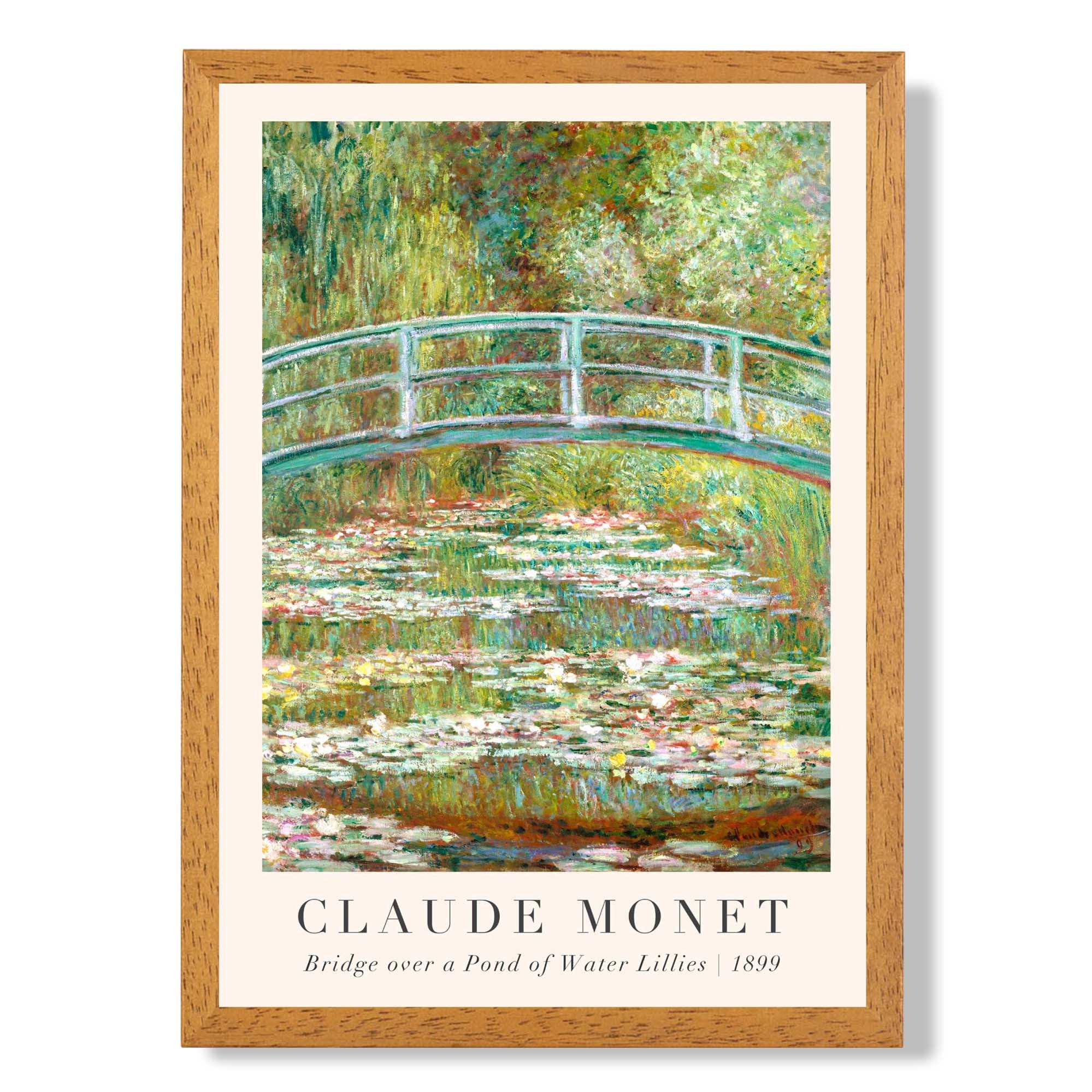 Claude Monet Bridge Over Pond of Water Lillies print in Oak Wooden Frame