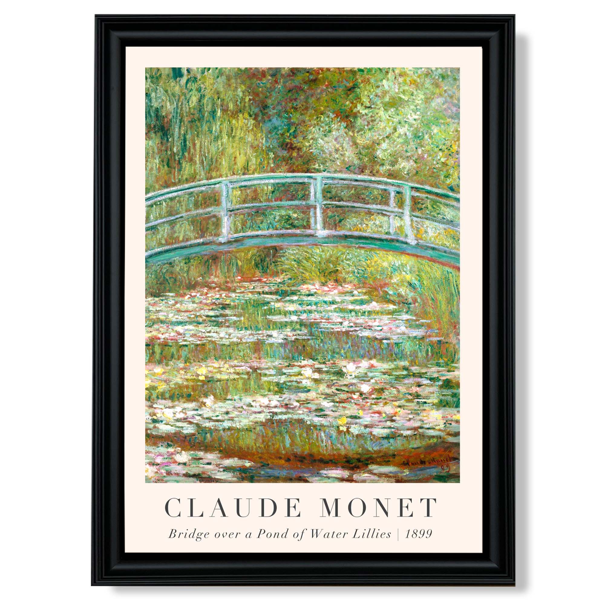 Claude Monet Bridge Over Pond of Water Lillies print in Black Scoop Frame