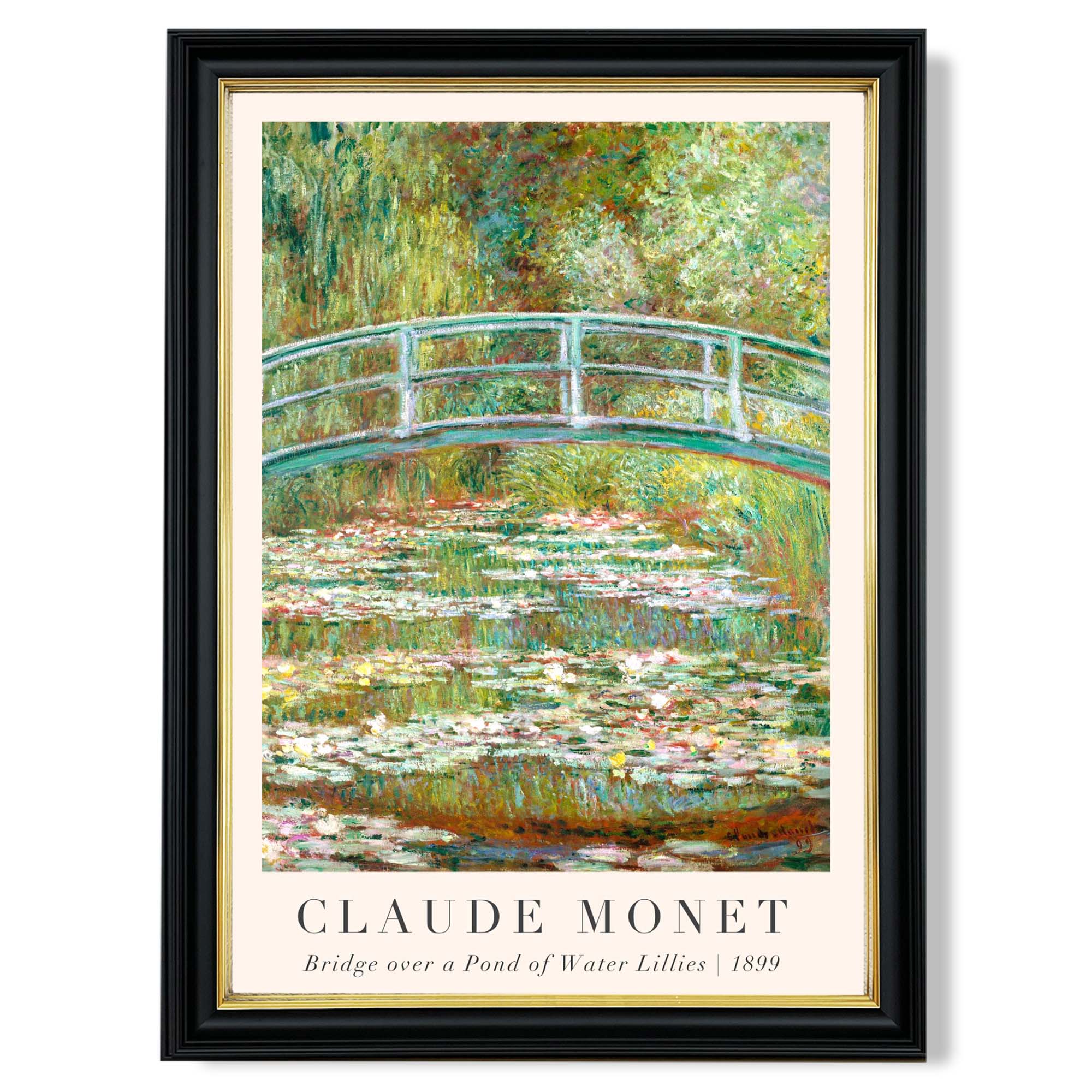 Claude Monet Bridge Over Pond of Water Lillies print in Black and Gold Frame