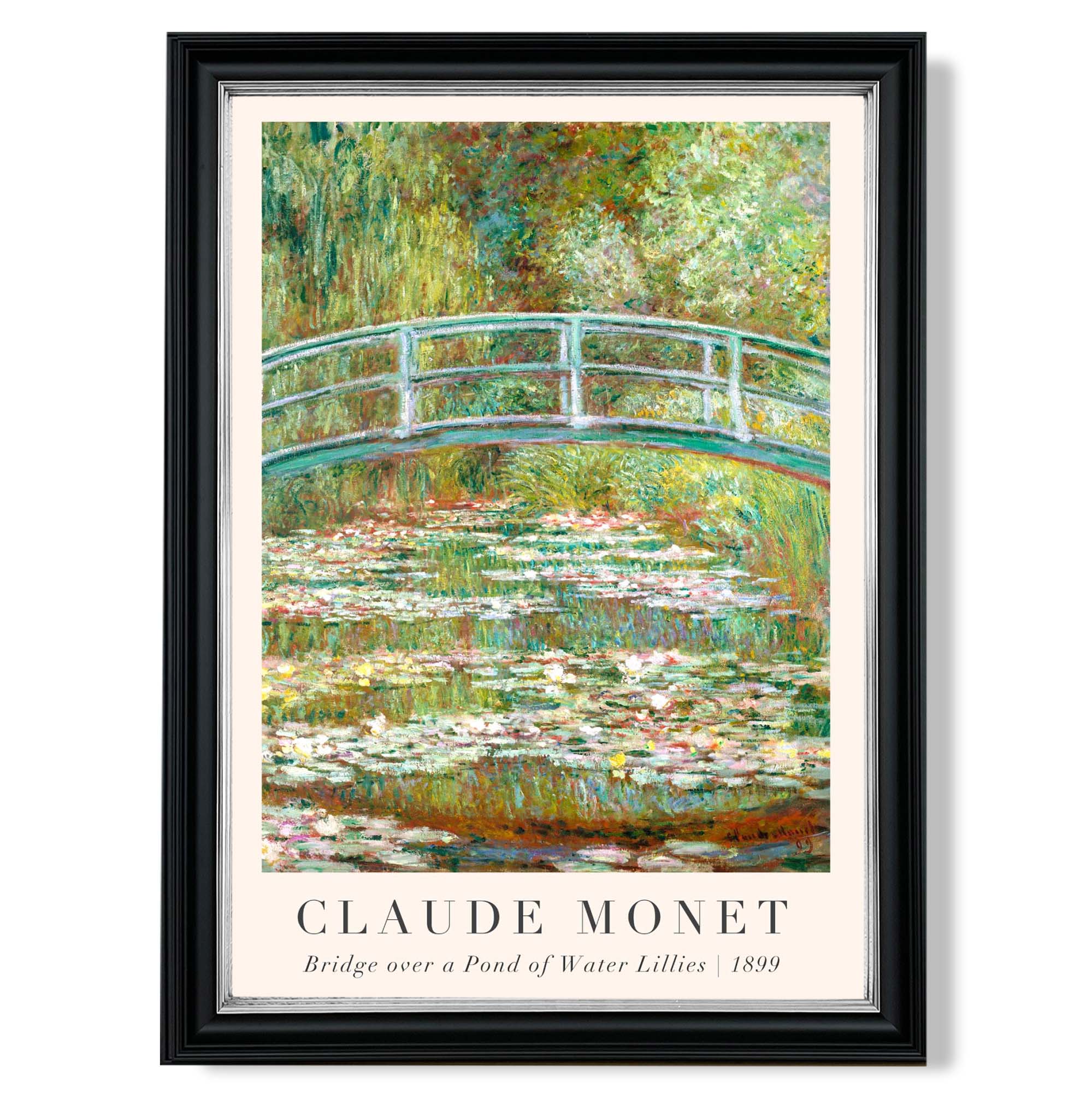 Claude Monet Bridge Over Pond of Water Lillies print in Black and silver Frame