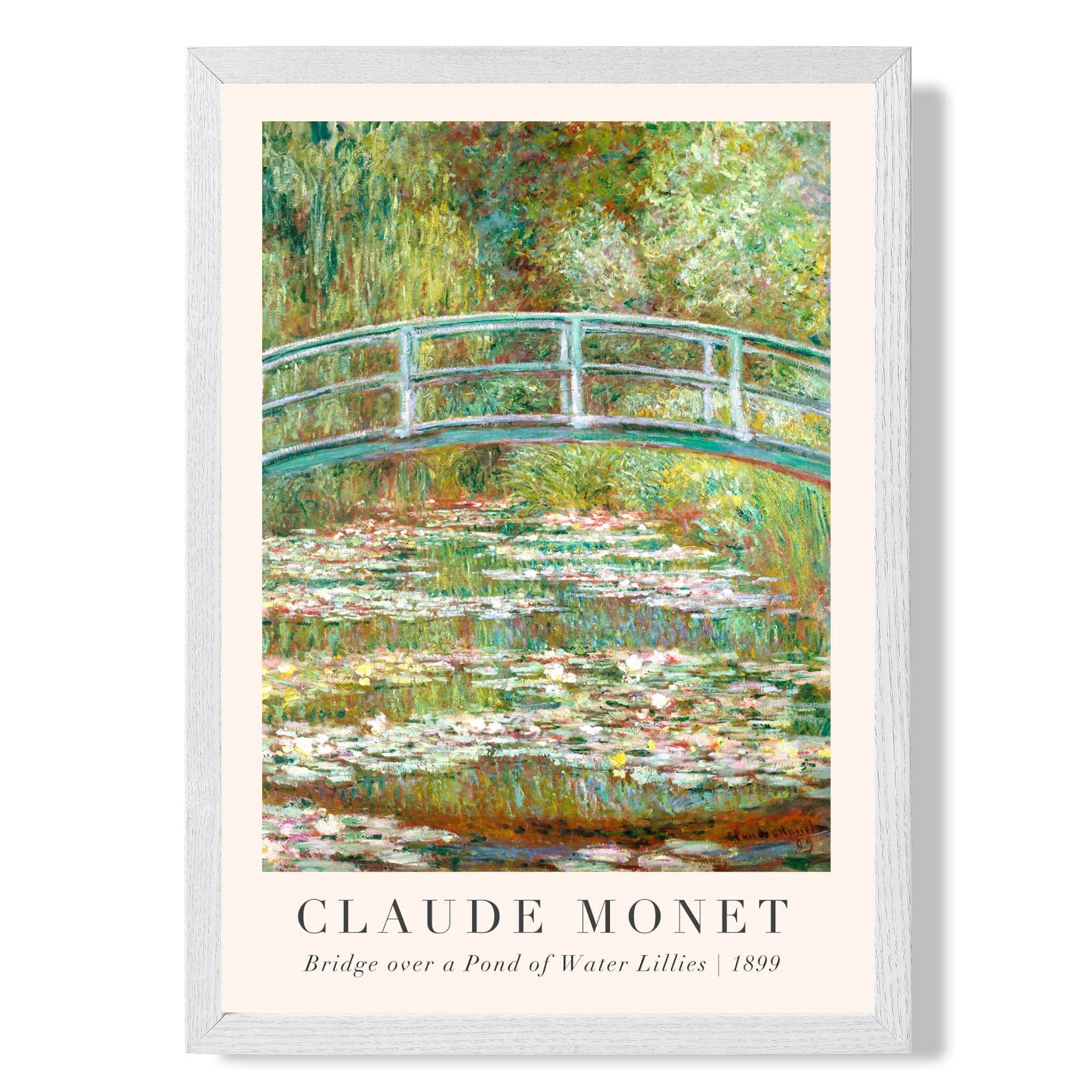 Claude Monet Bridge Over Pond of Water Lillies print in White Wooden Frame
