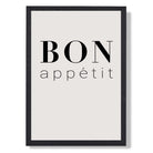 Bon Appetit Kitchen Quote Art Print print in Black Wooden Frame