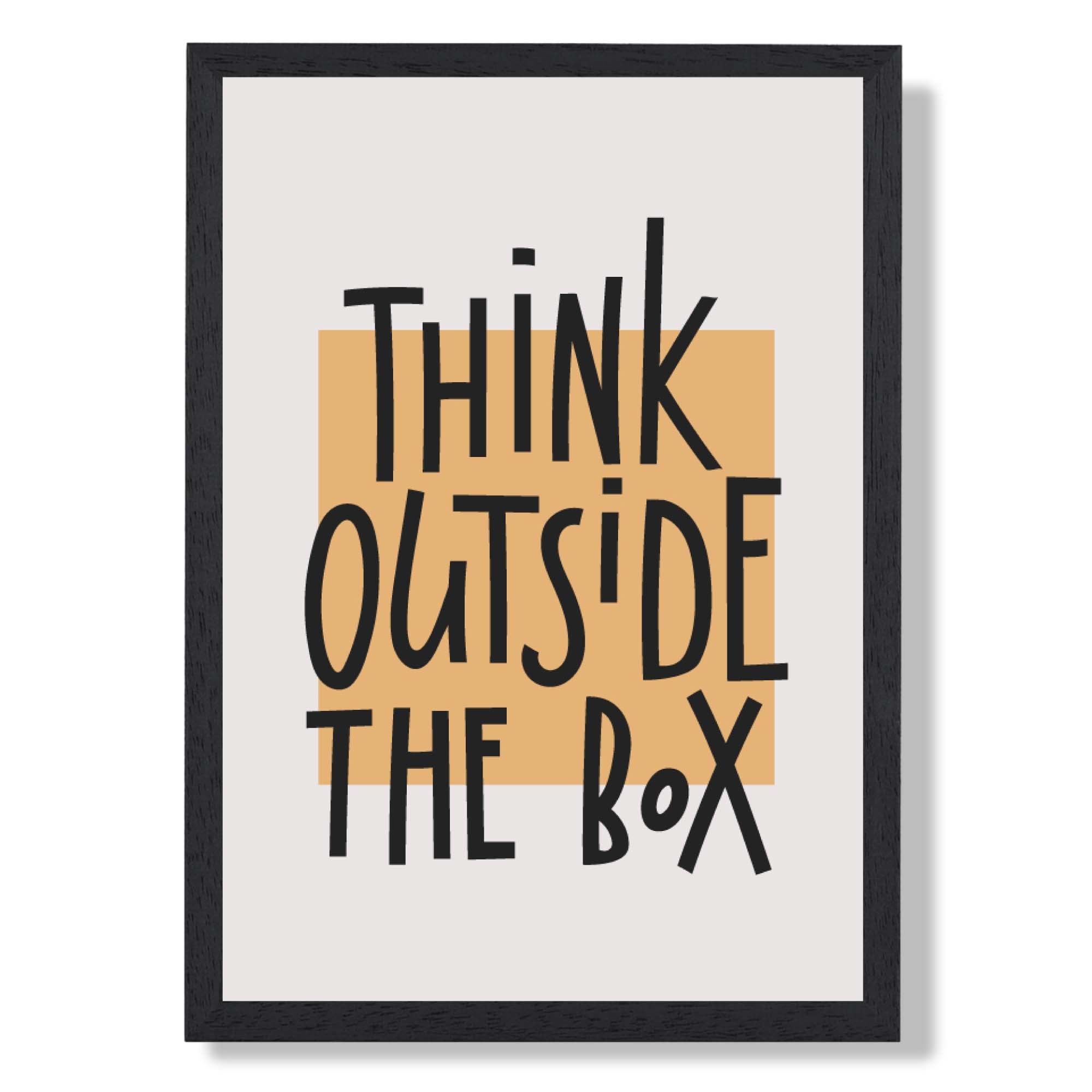 Think Outside Retro Quote Art Print print in Black Wooden Frame