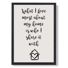 What I Love Quote Art Print print in Black Wooden Frame