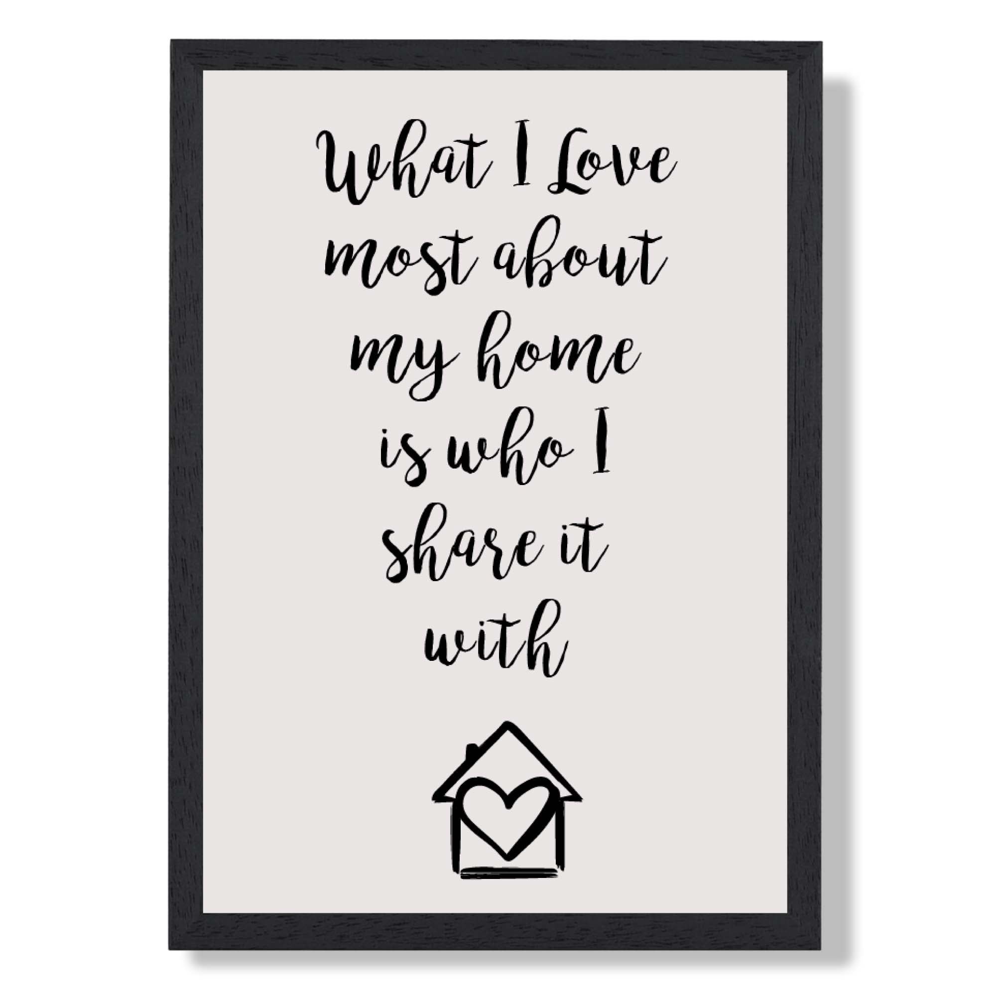 What I Love Quote Art Print print in Black Wooden Frame