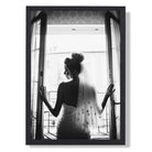 Bride in Paris Art Print print in Black Wooden Frame