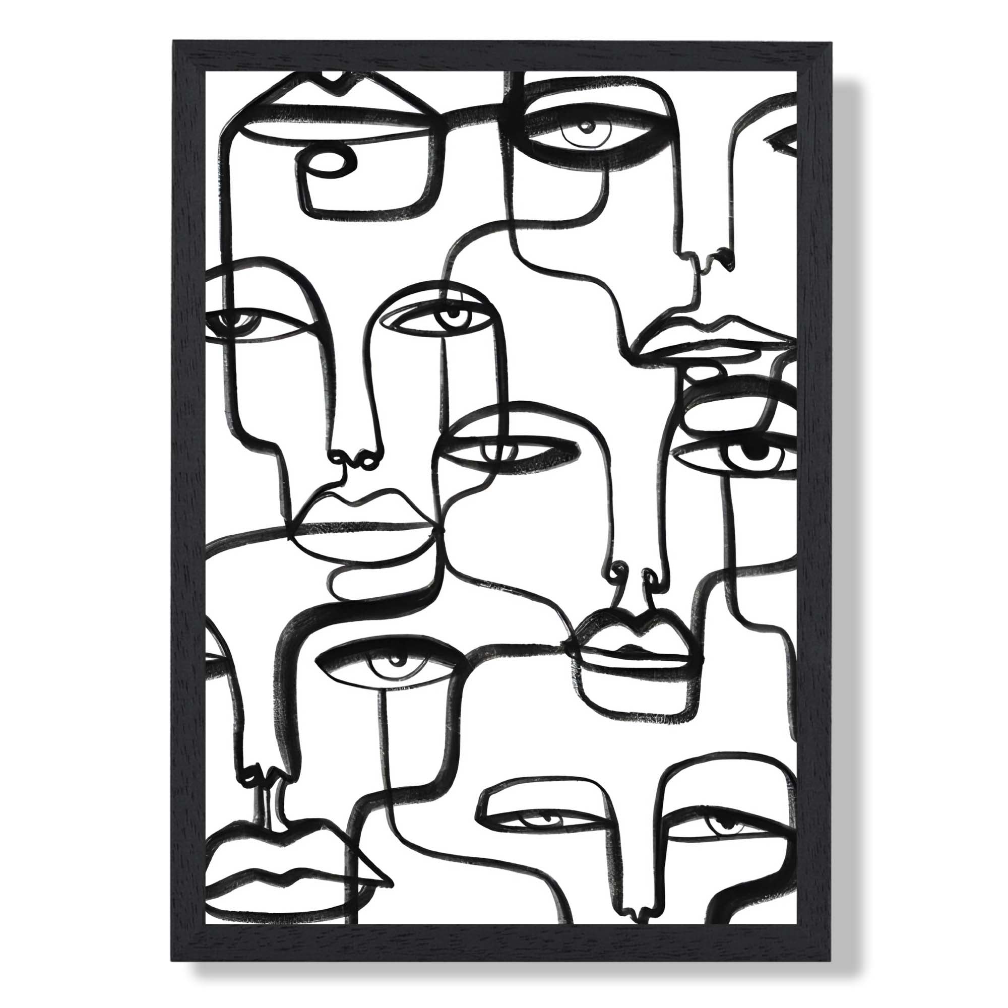 Sketch Faces Art Print print in Black Wooden Frame
