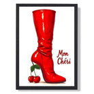 Mon Cheri Red Boot Art Print print in Black Wooden Frame
