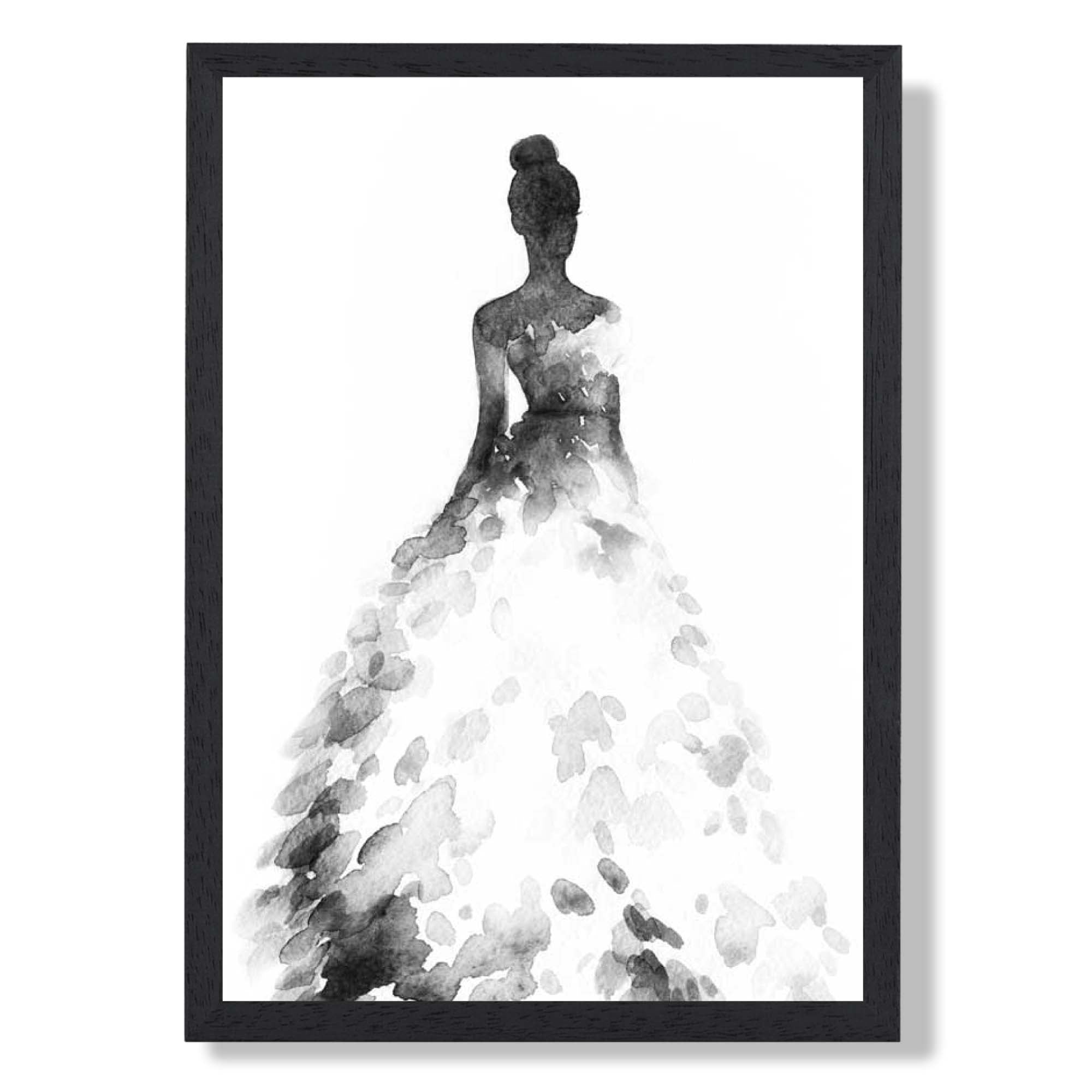 Watercolour Debutante No 1 Art Print print in Black Wooden Frame